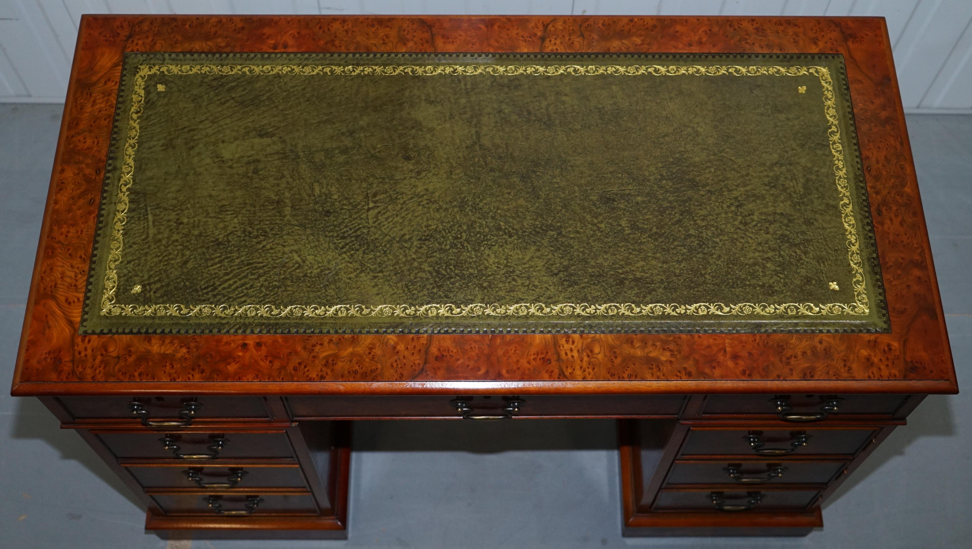 Hand-Crafted Lovely 1 of 2 Burr Walnut Twin Pedestal Partner Desks Designed to House Tower Pc