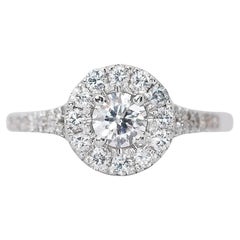 Lovely 1.02ct Triple Excellent Ideal Cut Diamonds Halo Ring in 18k White Gold