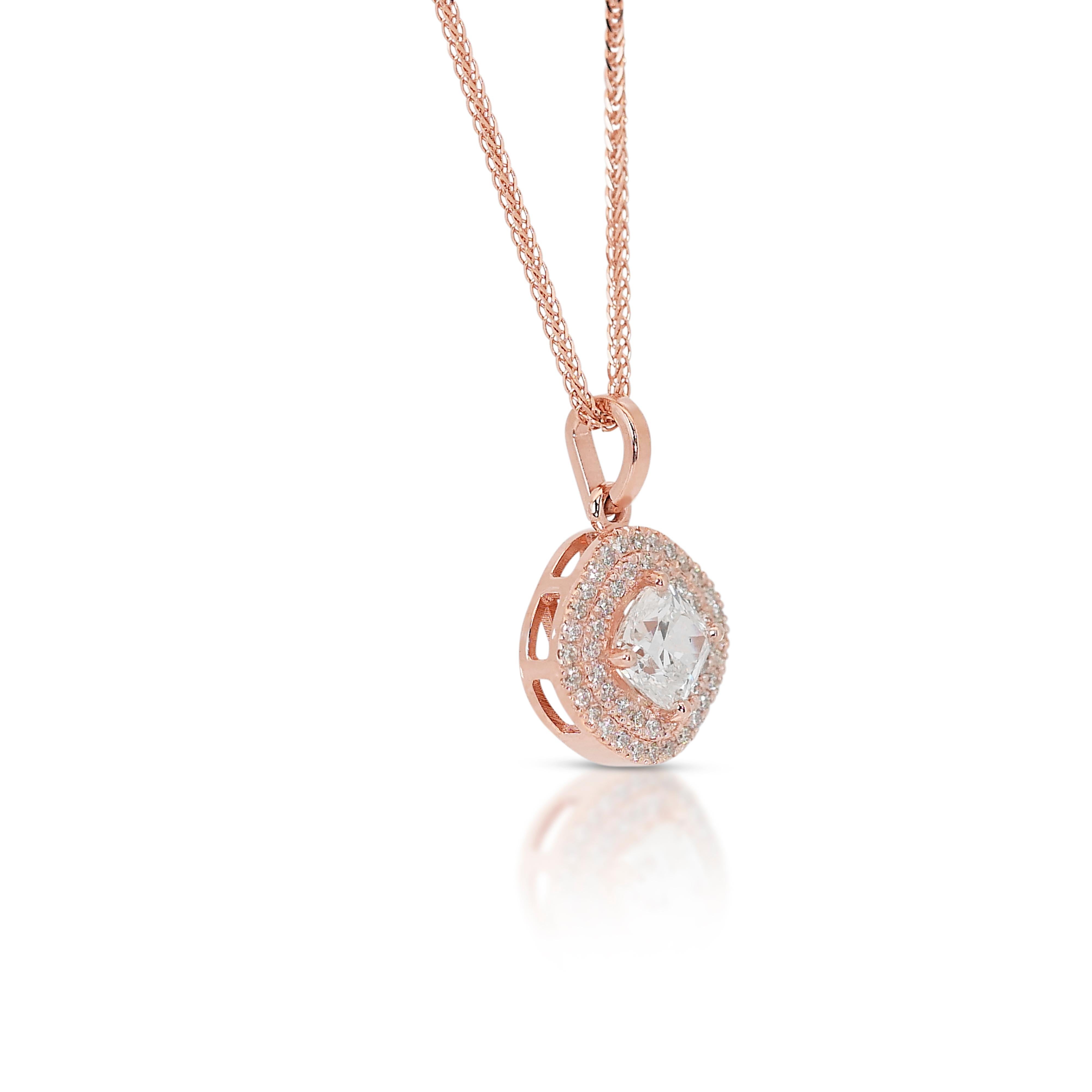 Lovely 1.10ct Double Excellent Ideal Cut Diamonds Halo Necklace with Pendant In New Condition For Sale In רמת גן, IL