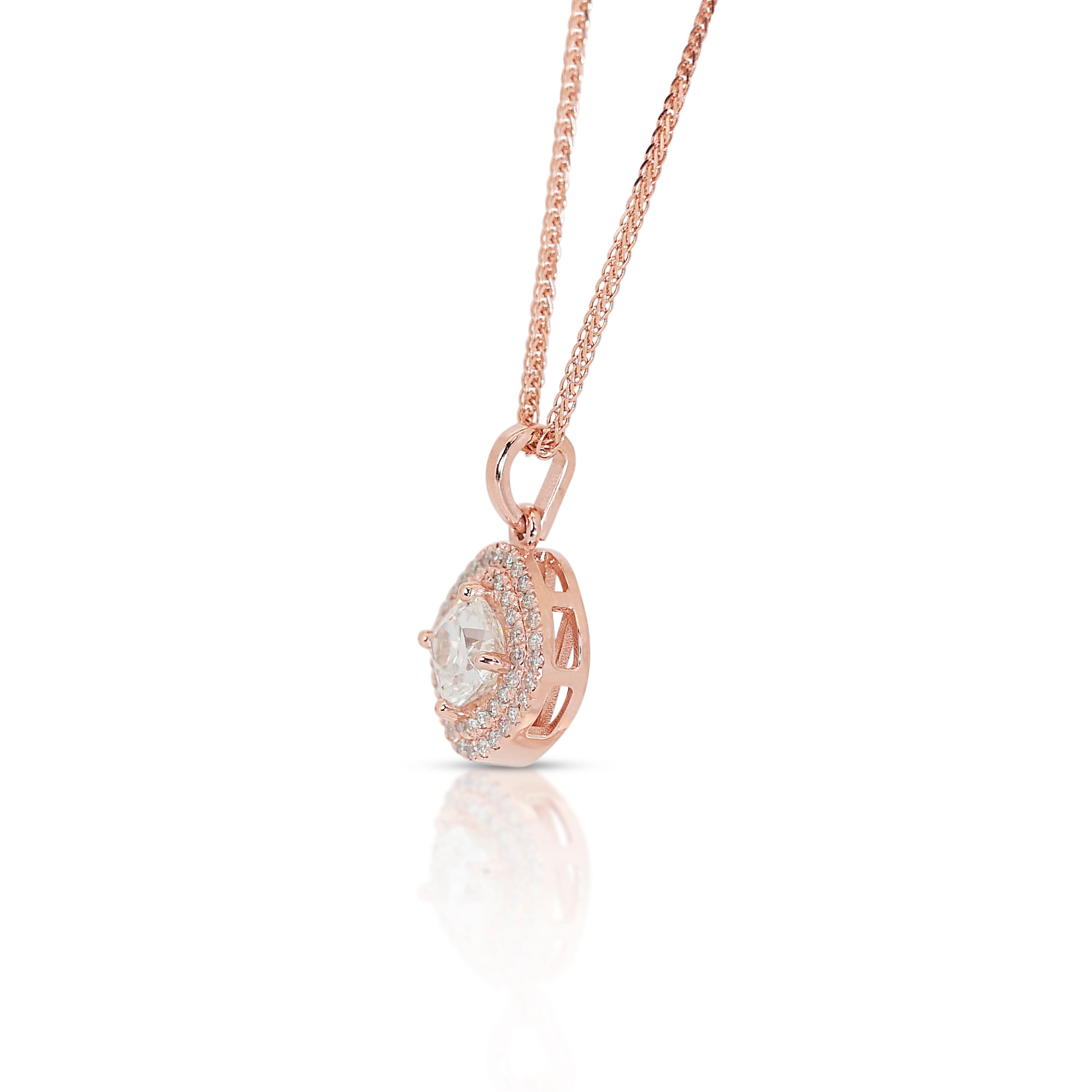 Lovely 1.10ct Double Excellent Ideal Cut Diamonds Halo Necklace with Pendant For Sale 1