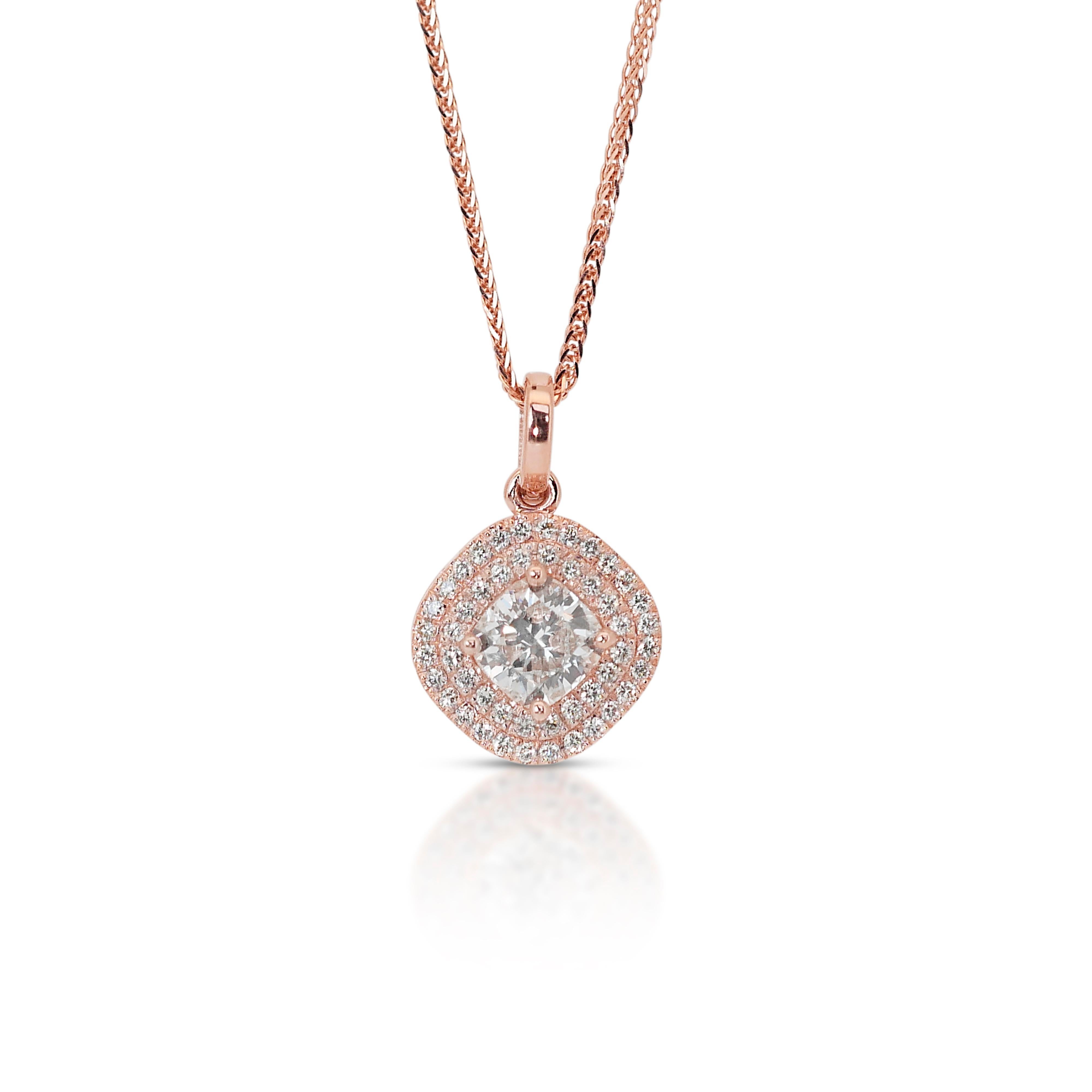 Lovely 1.10ct Double Excellent Ideal Cut Diamonds Halo Necklace with Pendant For Sale 3