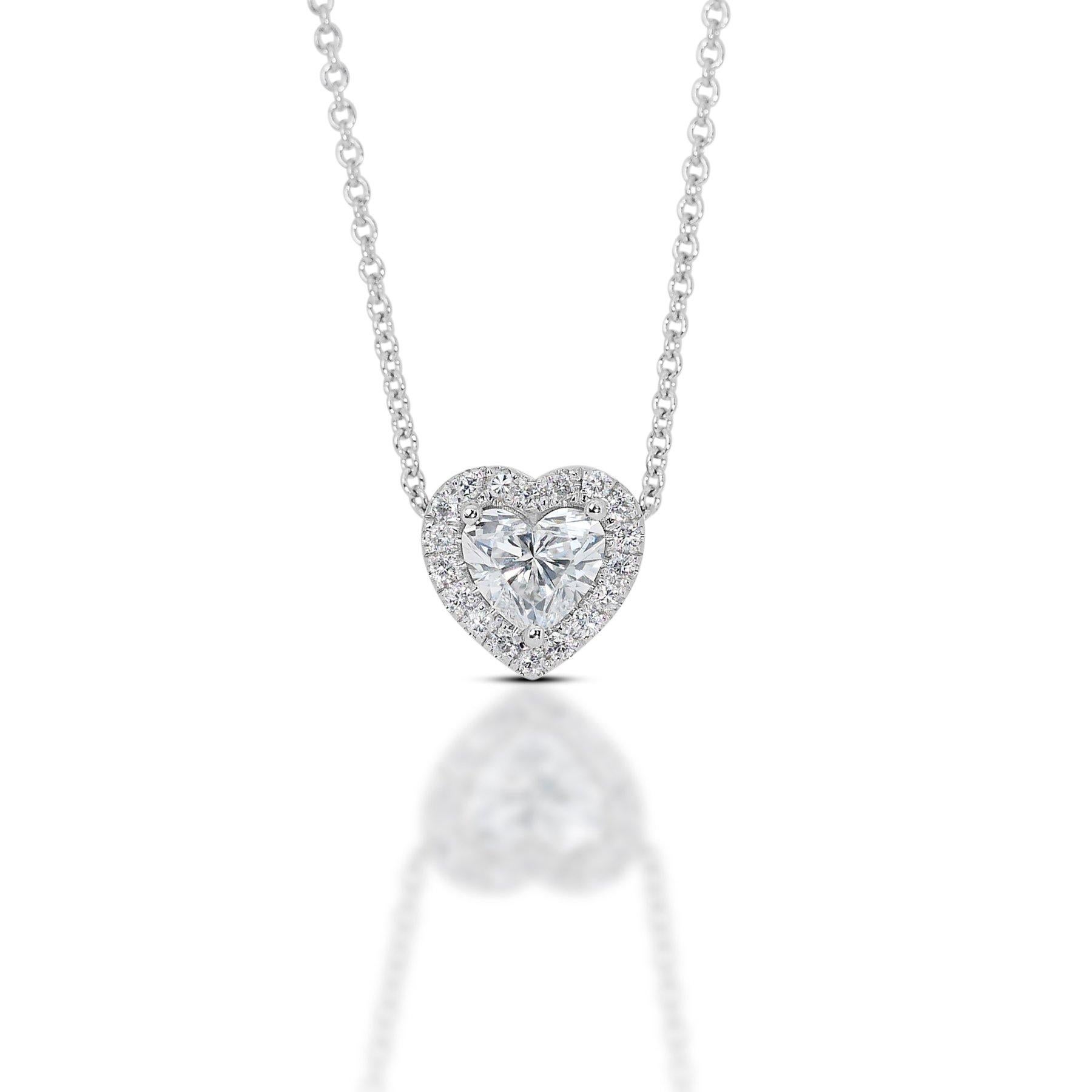 Ravissant collier en or blanc 18 carats avec halo en forme de cœur et diamants de 1,22 carats - GIA Cert. en vente 3