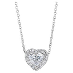 Ravissant collier en or blanc 18 carats avec halo en forme de cœur et diamants de 1,22 carats - GIA Cert.