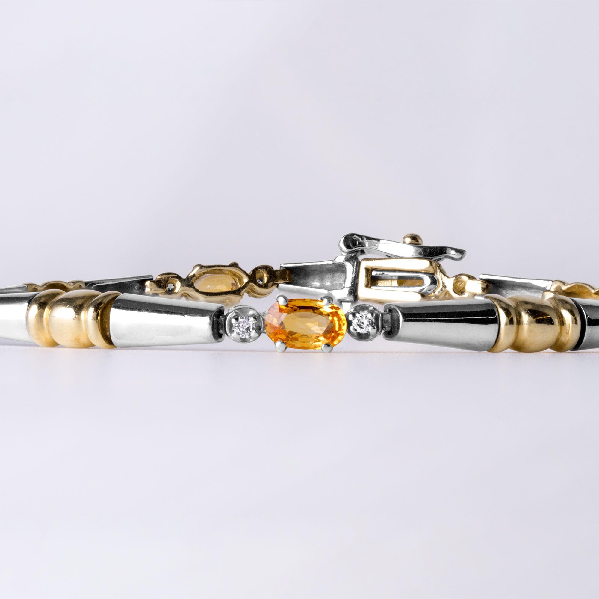 Artisan Bracelet fin en or bicolore 14K avec saphir jaune et diamant de 1,25 carat en vente