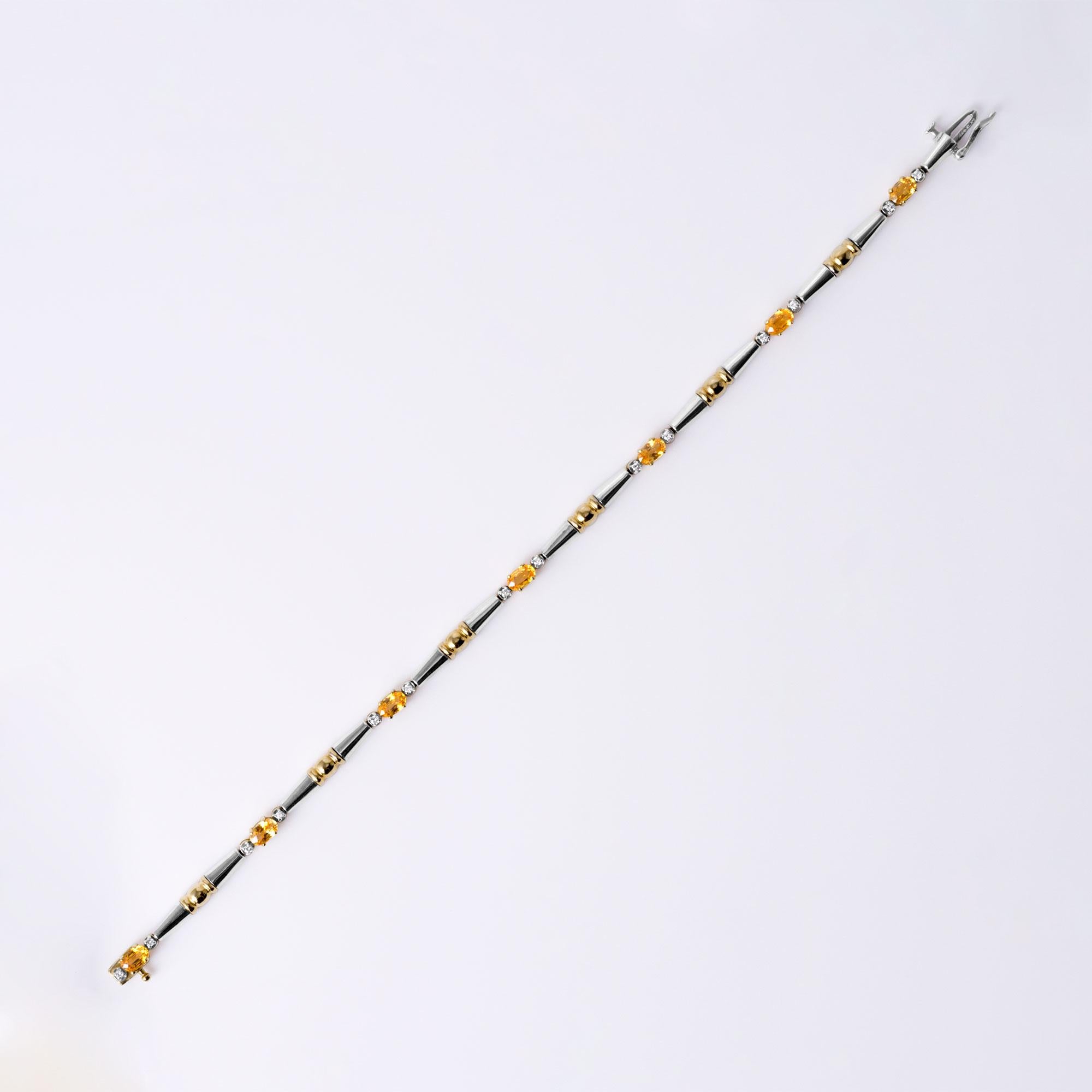 Bracelet fin en or bicolore 14K avec saphir jaune et diamant de 1,25 carat Unisexe en vente