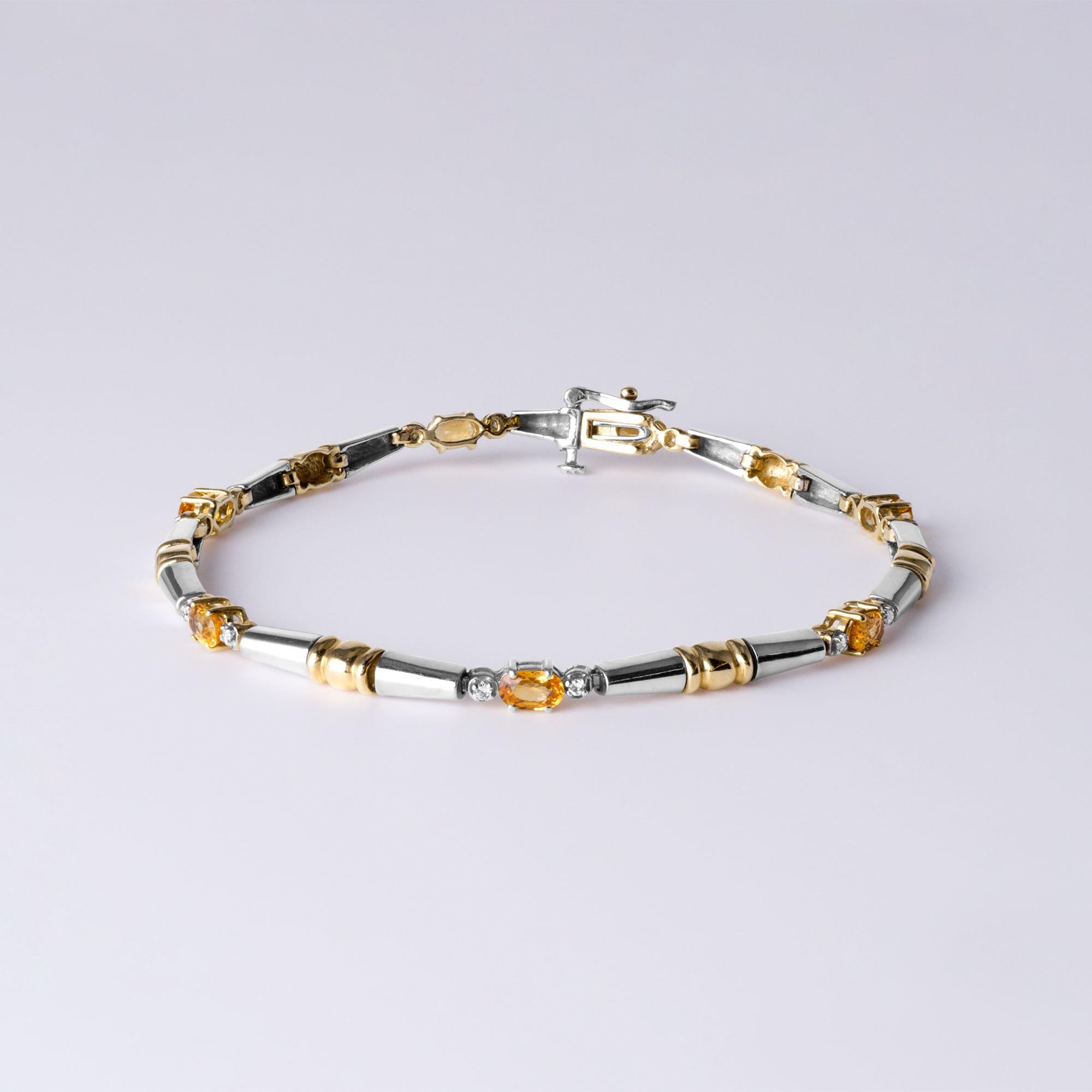 Bracelet fin en or bicolore 14K avec saphir jaune et diamant de 1,25 carat en vente 1