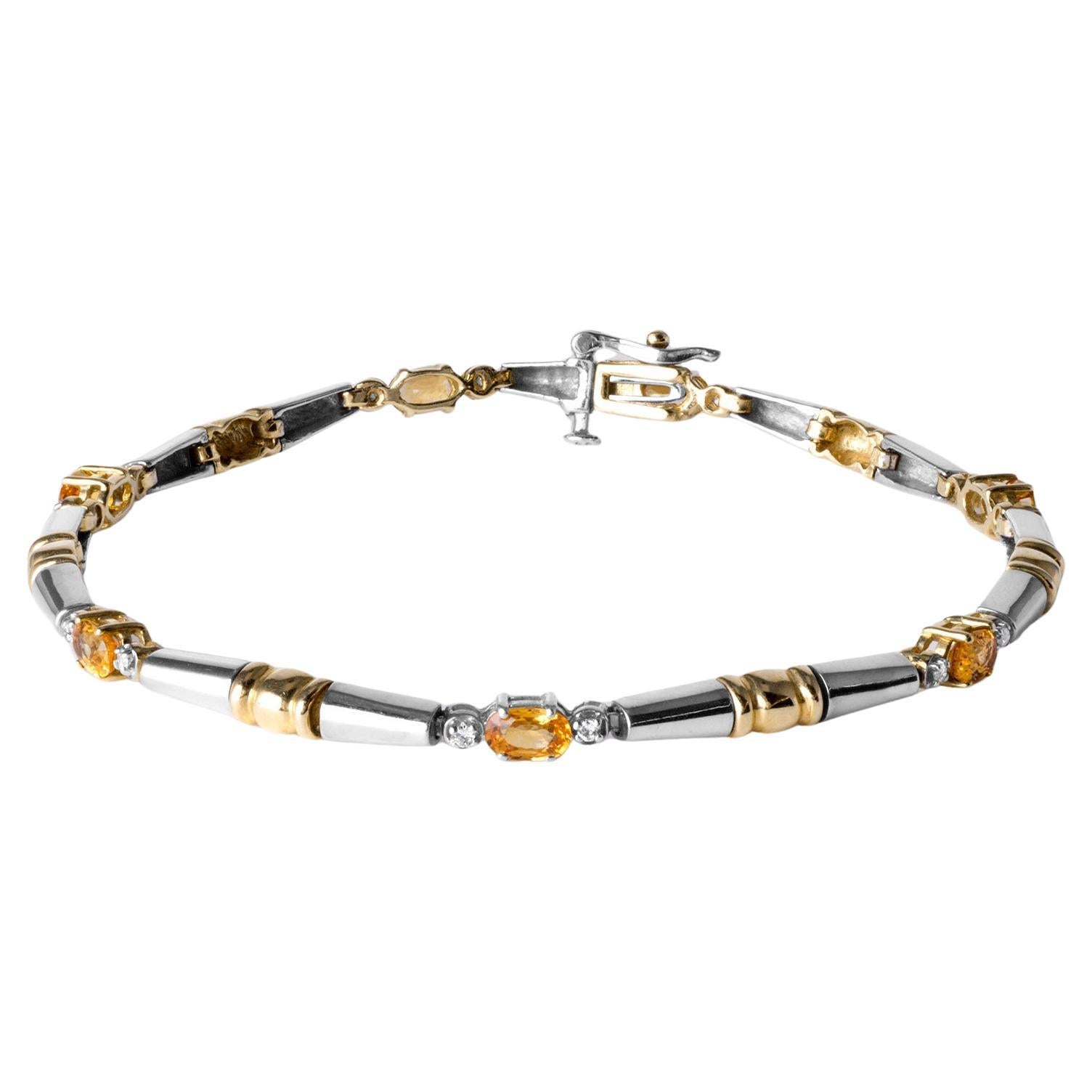 Lovely 1.25 Carat Yellow Sapphire and Diamond Thin Bracelet 14K 2 Tone Gold