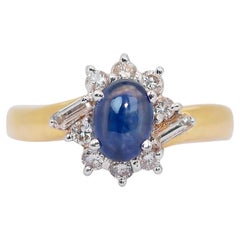Lovely 1.39ct Sapphire and Diamonds Cluster Ring in 18k White 
Yellow Gold