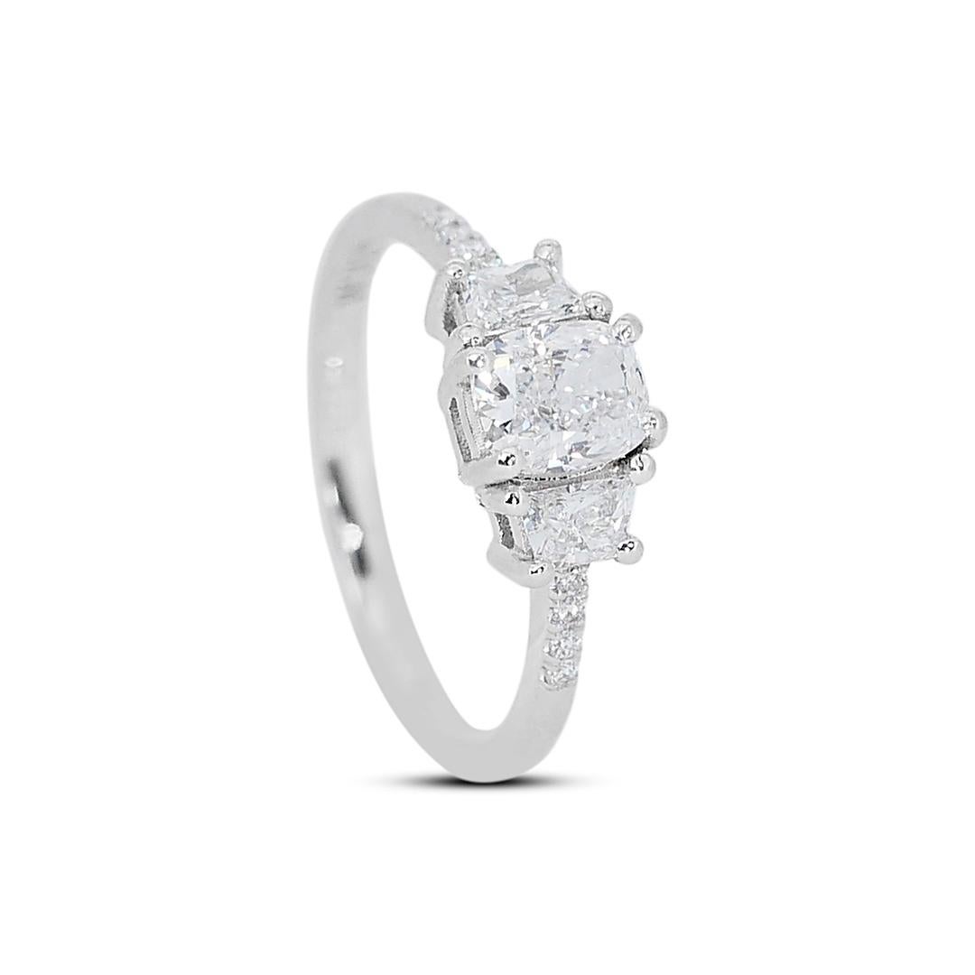 Luxurious 1.44ct Double Excellent Ideal Cut Diamonds 3-Stone Ring in 18k White Gold - GIA Certified

Embrace timeless elegance with this exquisite 1.00-carat cushion cut diamond 3-stone ring, set in luxurious 18k white gold. This centerpiece boasts