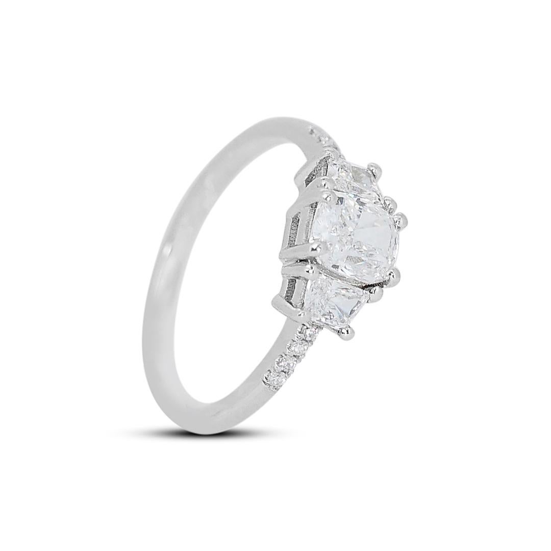 Lovely 1.44ct Double Excellent Ideal Cut Diamonds 3-Stone Ring in 18k White Gold In New Condition For Sale In רמת גן, IL