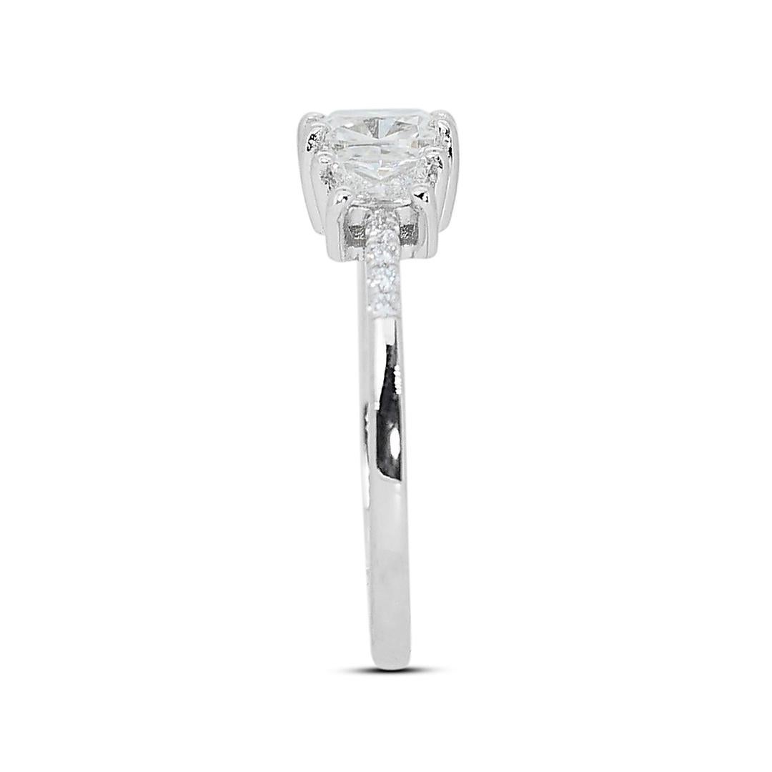 Lovely 1.44ct Double Excellent Ideal Cut Diamonds 3-Stone Ring in 18k White Gold For Sale 1