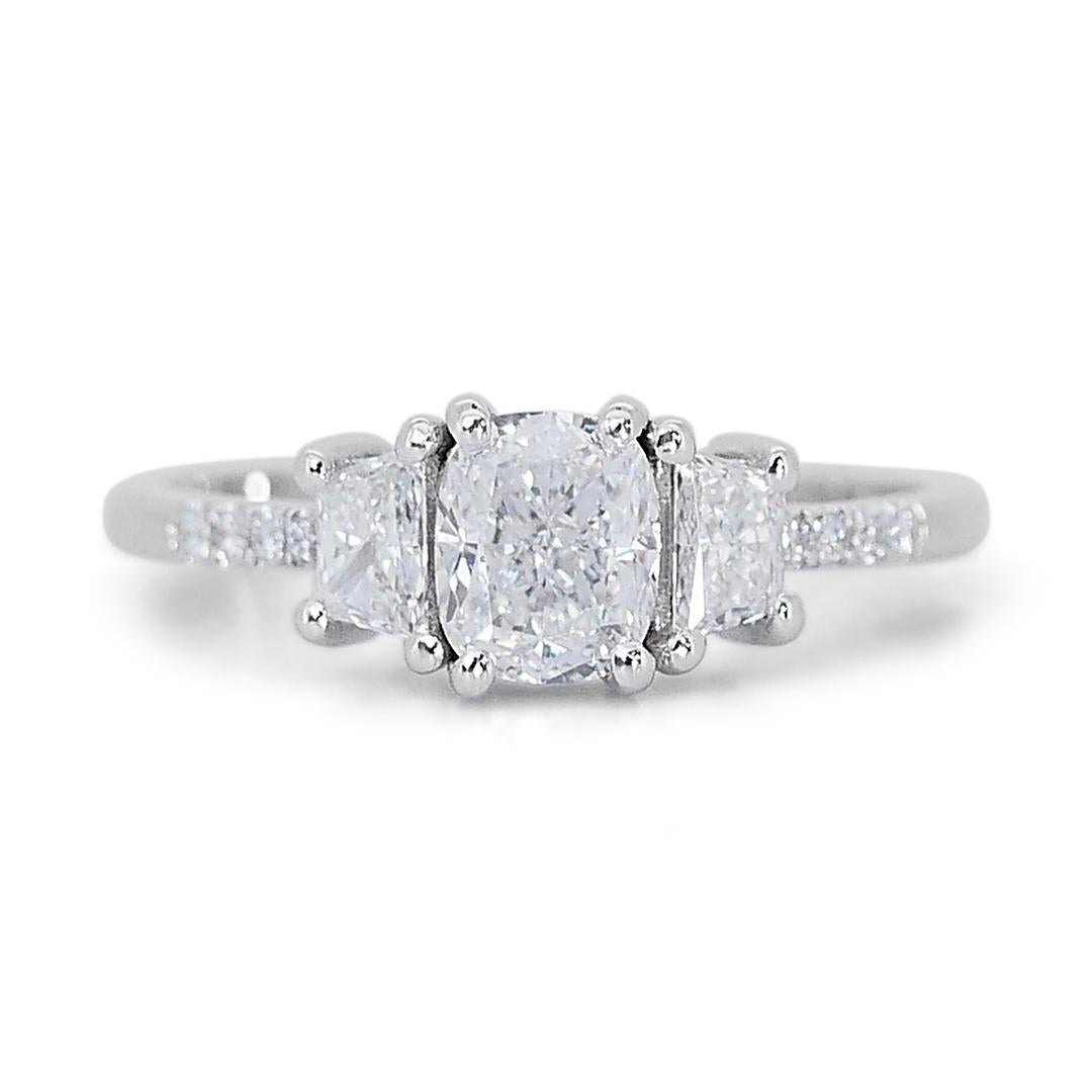 Lovely 1.44ct Double Excellent Ideal Cut Diamonds 3-Stone Ring in 18k White Gold For Sale 3