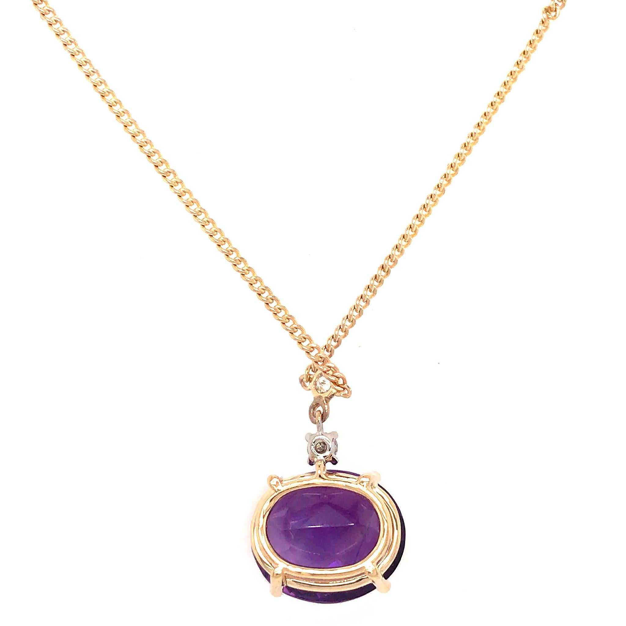 Women's Lovely 14k Yellow Gold Amethyst Pendant with Diamond by the Yard Necklace