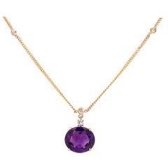 Lovely 14k Yellow Gold Amethyst Pendant with Diamond by the Yard Necklace