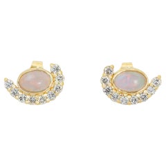  Lovely 14k Yellow Gold Opal and Diamond Halo Stud Earrings w/1.15 ct - IGI Cert