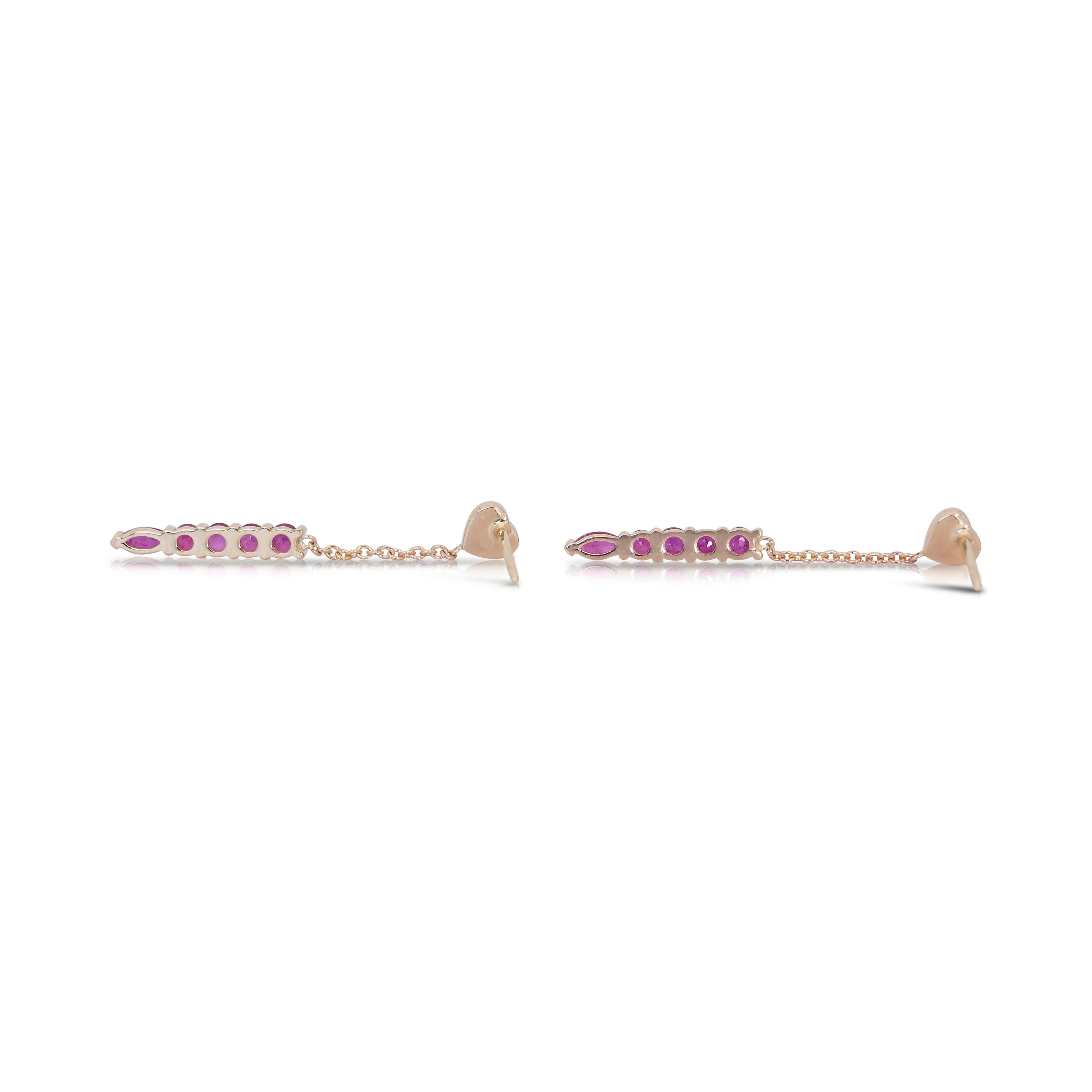 Lovely 14k Yellow Gold Ruby and Diamond Drop Earrings w/1.15 ct - IGI Certified For Sale 2