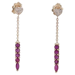 Lovely 14k Yellow Gold Ruby and Diamond Drop Earrings w/1.15 ct - IGI Certified Lovely 14k Yellow Gold Ruby and Diamond Drop Earrings w/1.15 ct - IGI Certified