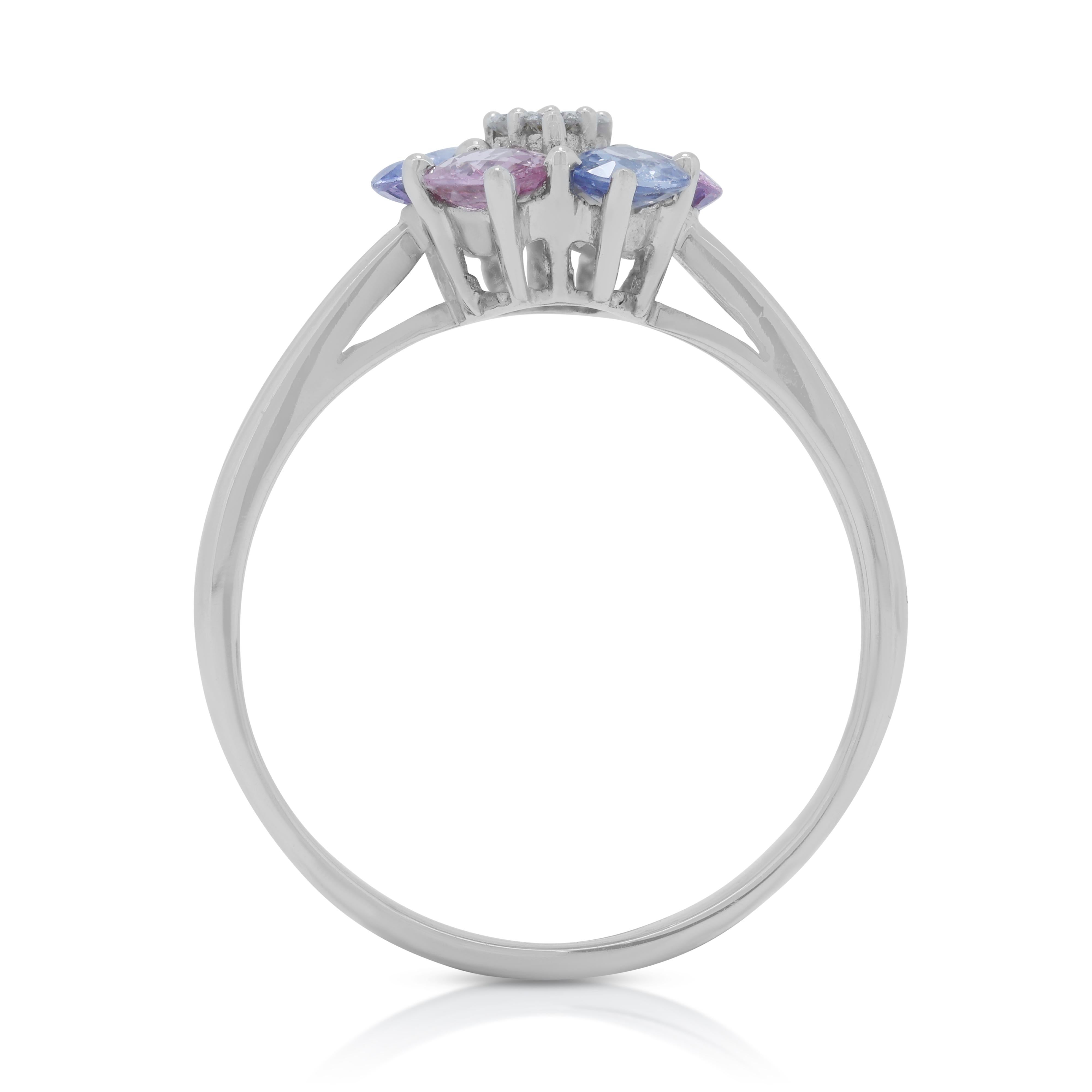 Women's Lovely 1.50ct Pink and Blue Sapphires Ring with Side Diamonds in 18K White Gold For Sale