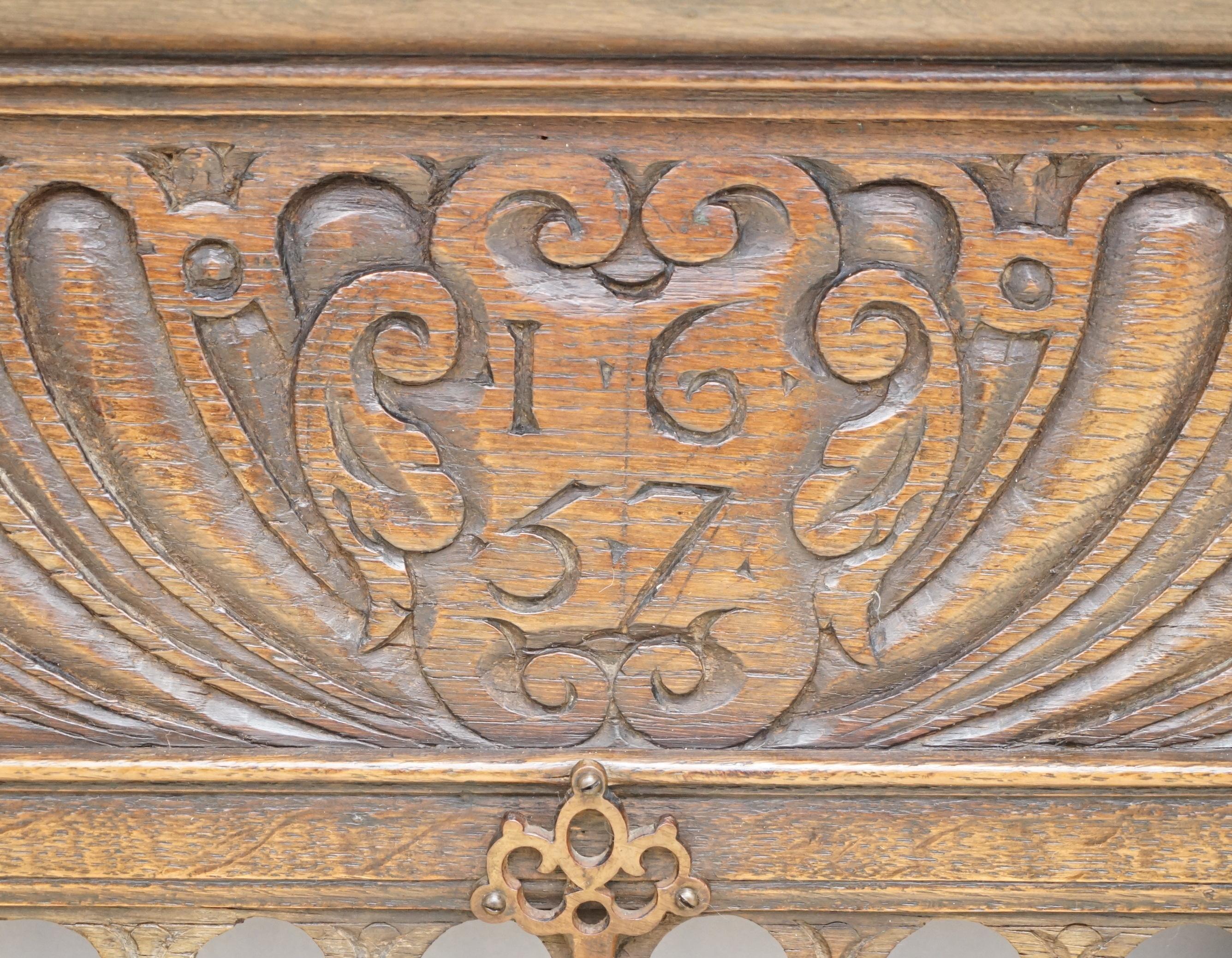 Hand-Crafted Lovely 1657 Dated Charles II Hand Carved Oak Dutch Austrian Coat Hat Scalve Rack