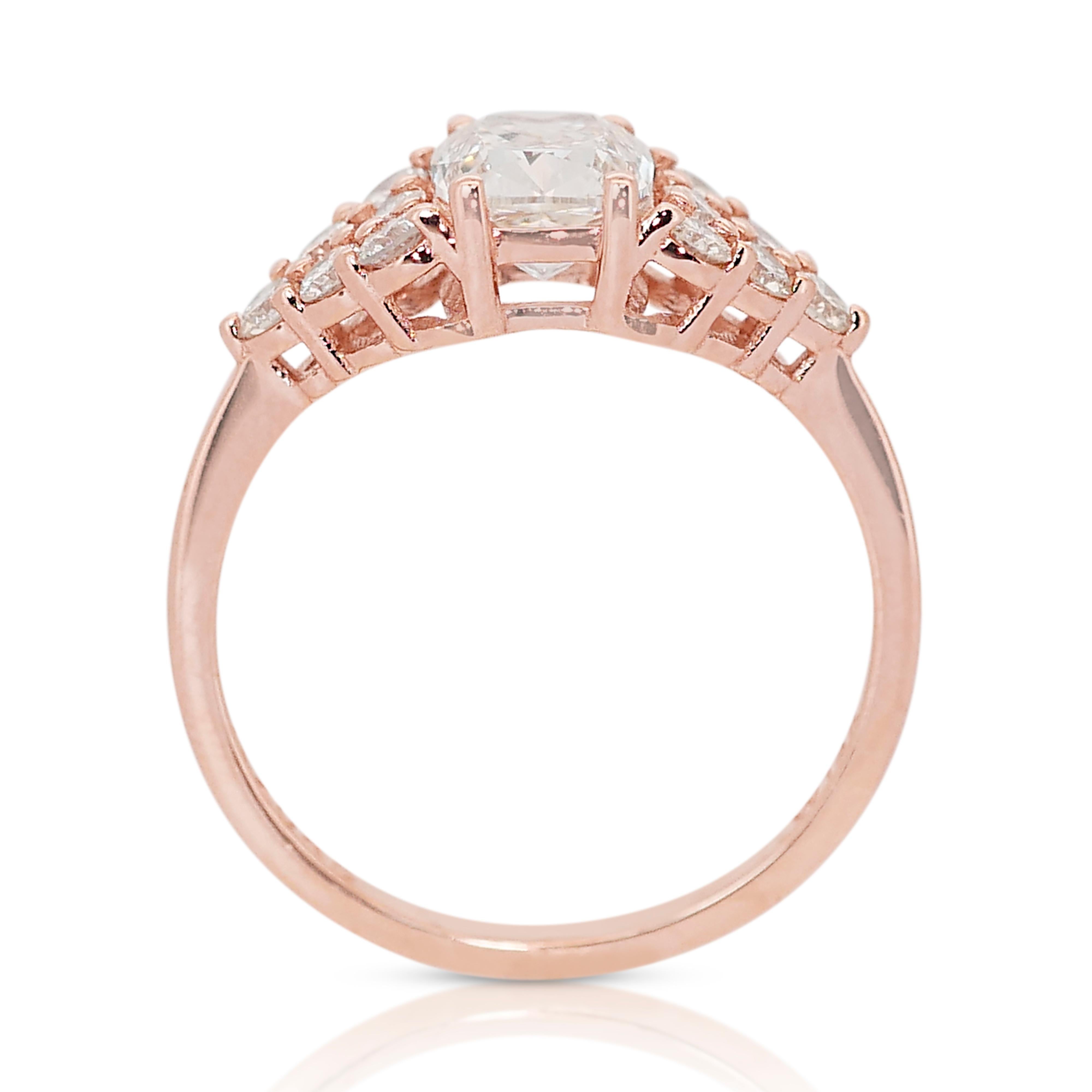 Lovely 1.65ct Diamonds Pave Ring in 14k Rose Gold - IGI Certified For Sale 1