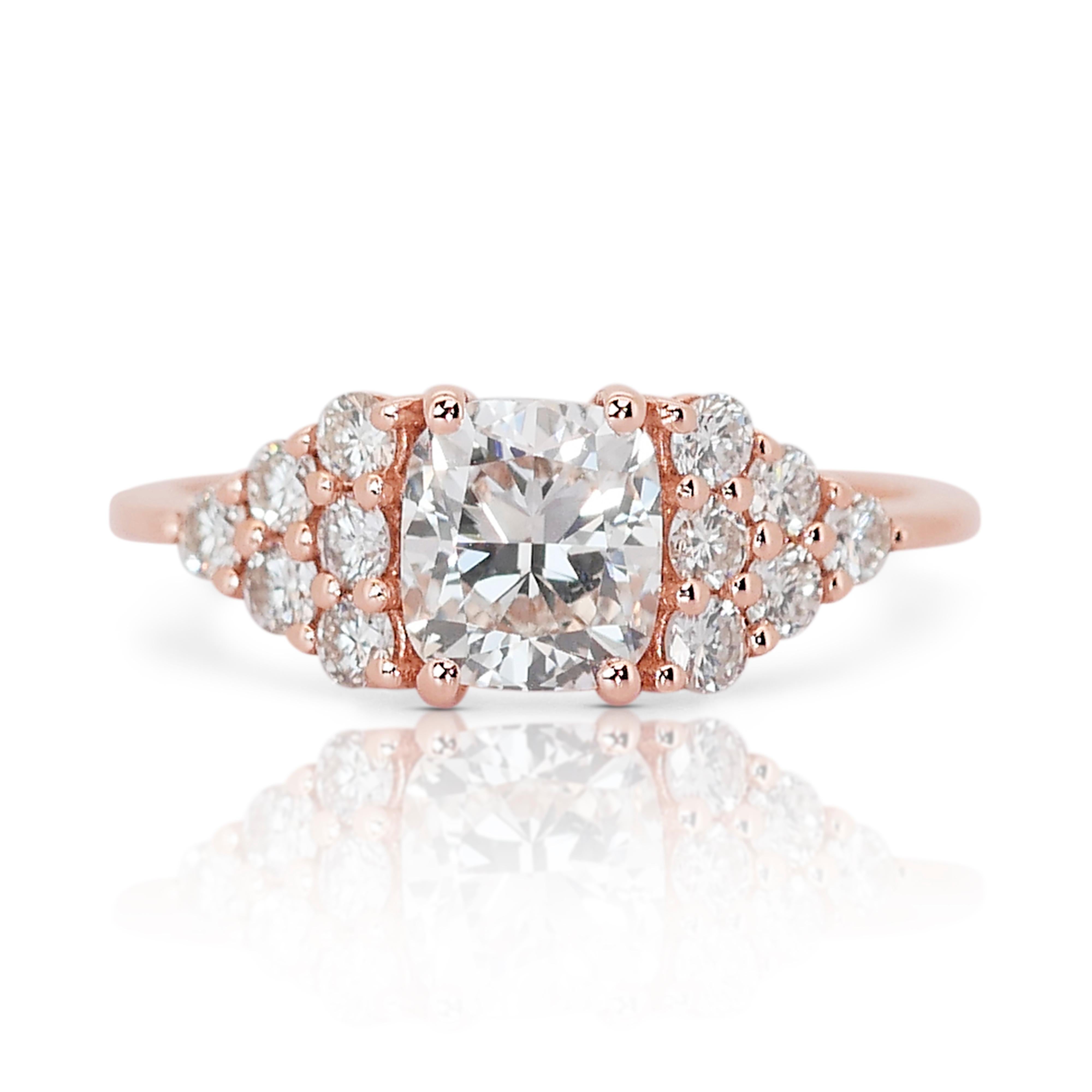 Lovely 1.65ct Diamonds Pave Ring in 14k Rose Gold - IGI Certified For Sale 3