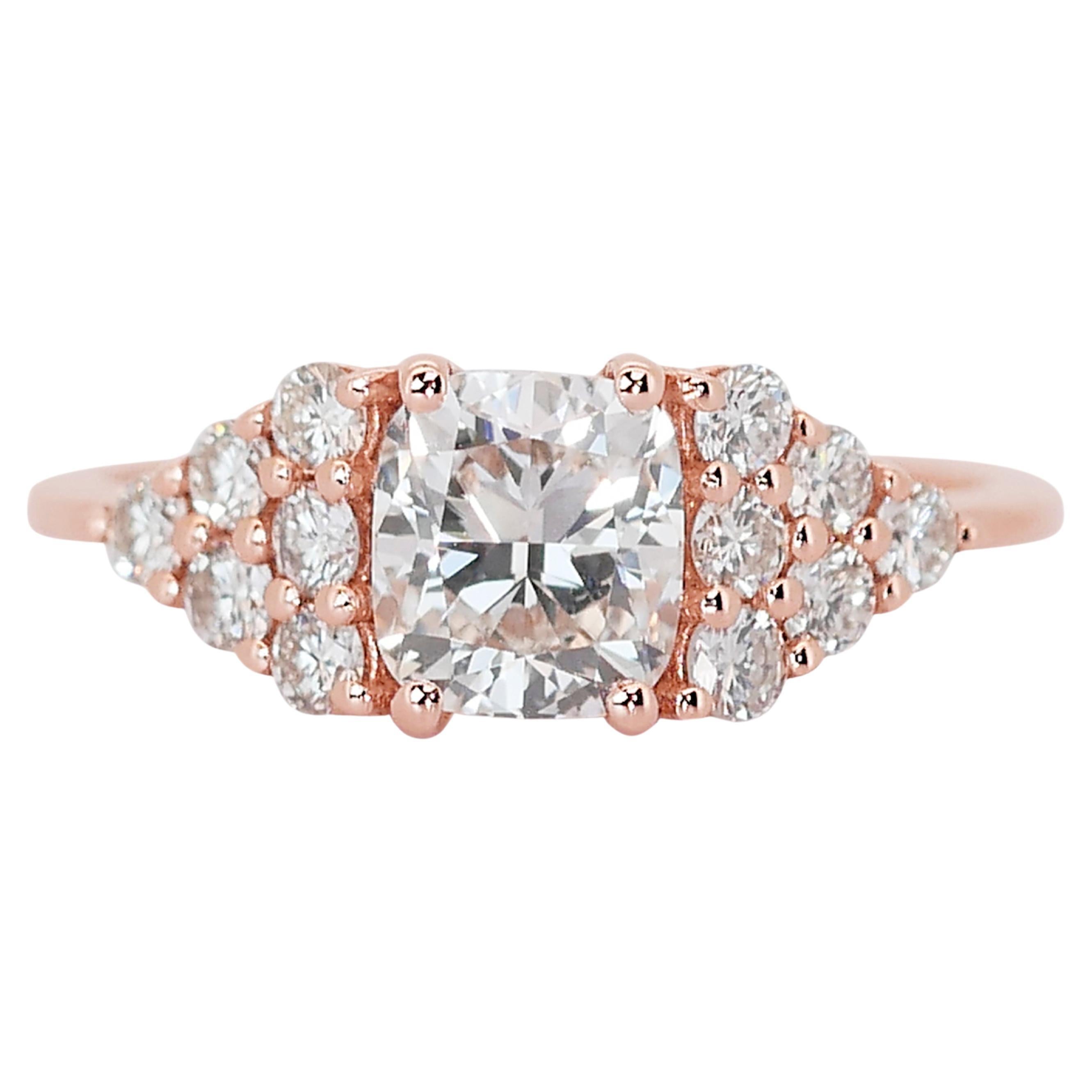 Lovely 1.65ct Diamonds Pave Ring in 14k Rose Gold - IGI Certified For Sale