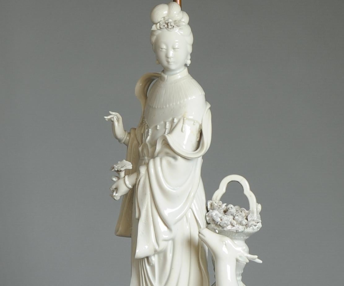 Lovely 17/18C Dehua Blanc de Chine Guanyin Statue China Chinese made into a lamp For Sale 9