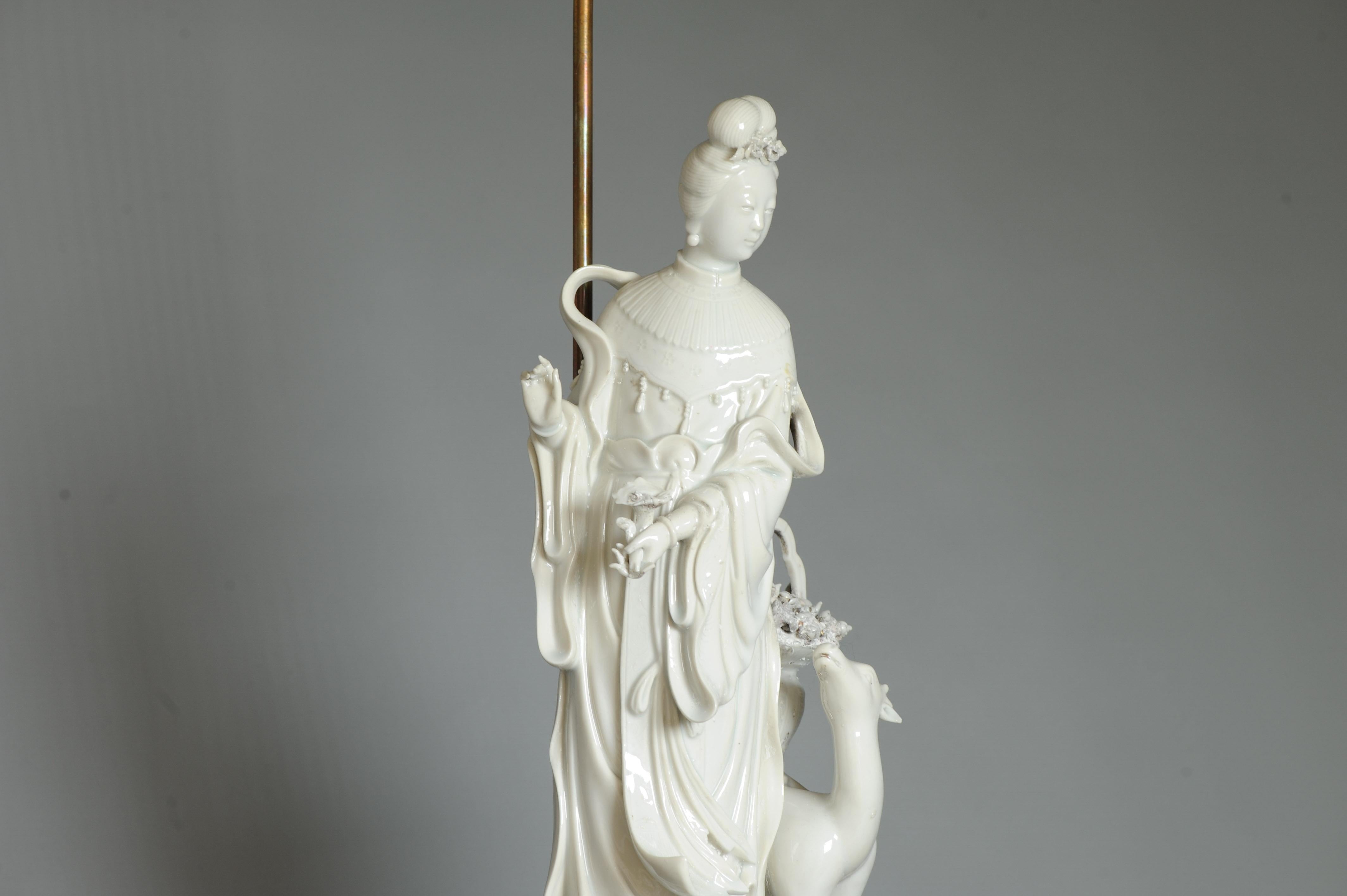 Qing Lovely 17/18C Dehua Blanc de Chine Guanyin Statue China Chinese made into a lamp For Sale