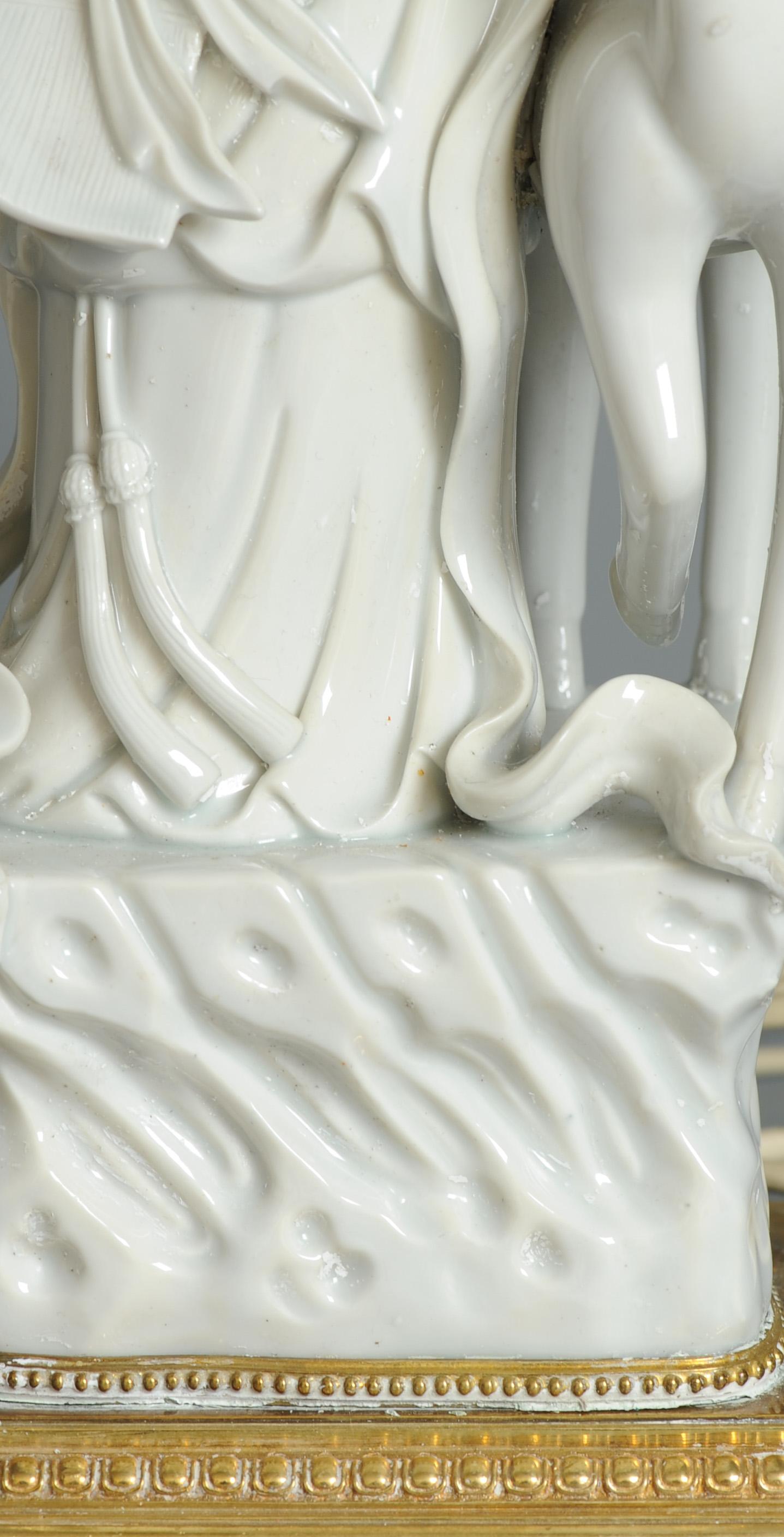 18th Century and Earlier Lovely 17/18C Dehua Blanc de Chine Guanyin Statue China Chinese made into a lamp For Sale