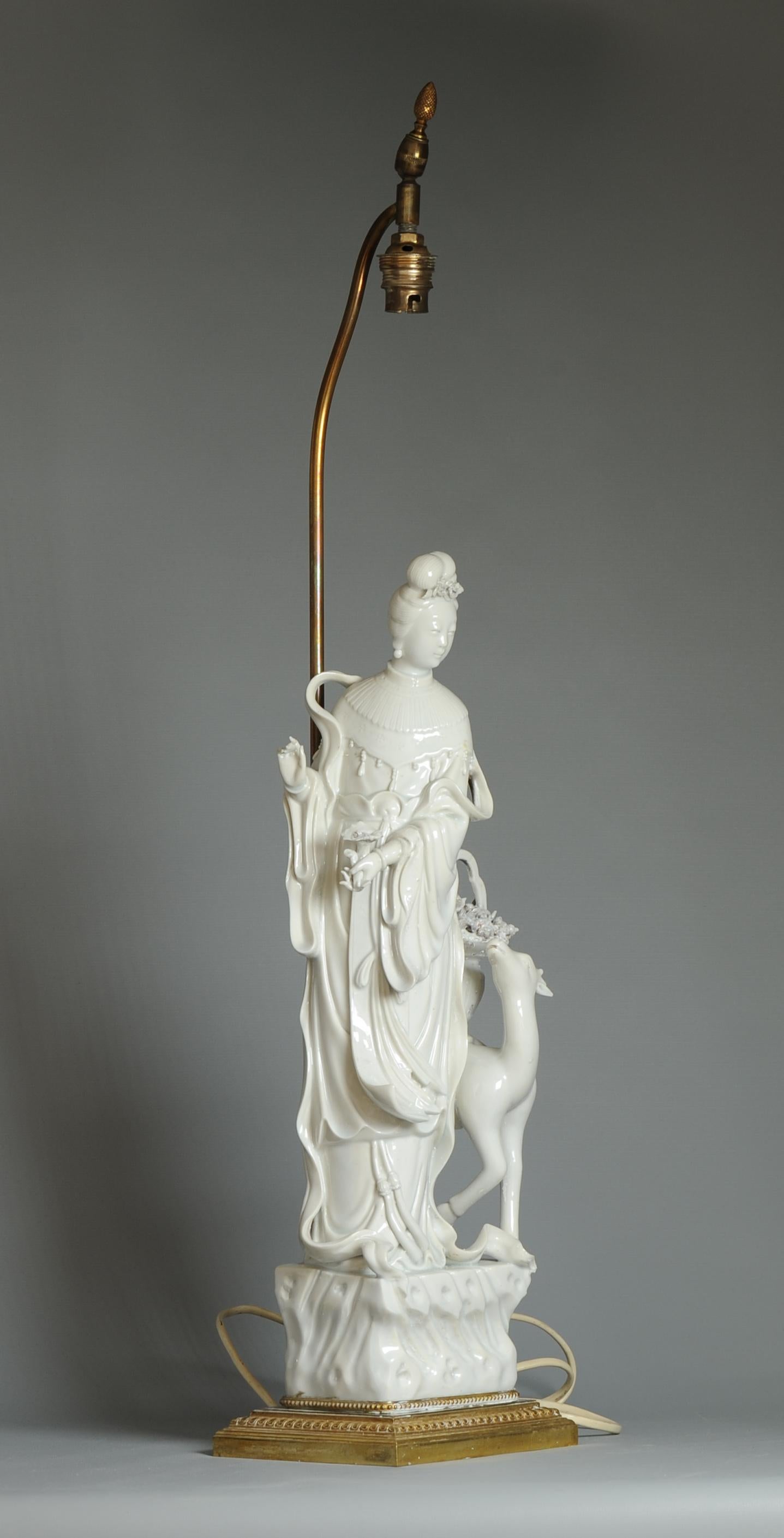Lovely 17/18C Dehua Blanc de Chine Guanyin Statue China Chinese made into a lamp For Sale 2