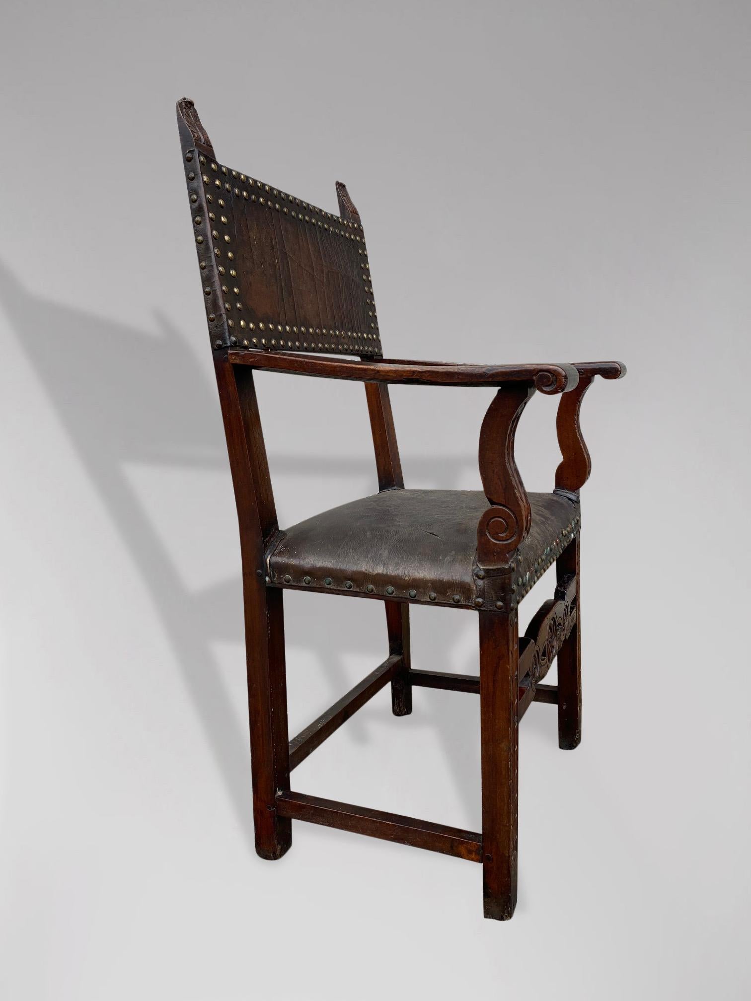 Spanish Colonial Lovely 17th Century Spanish Walnut and Leather Armchair For Sale