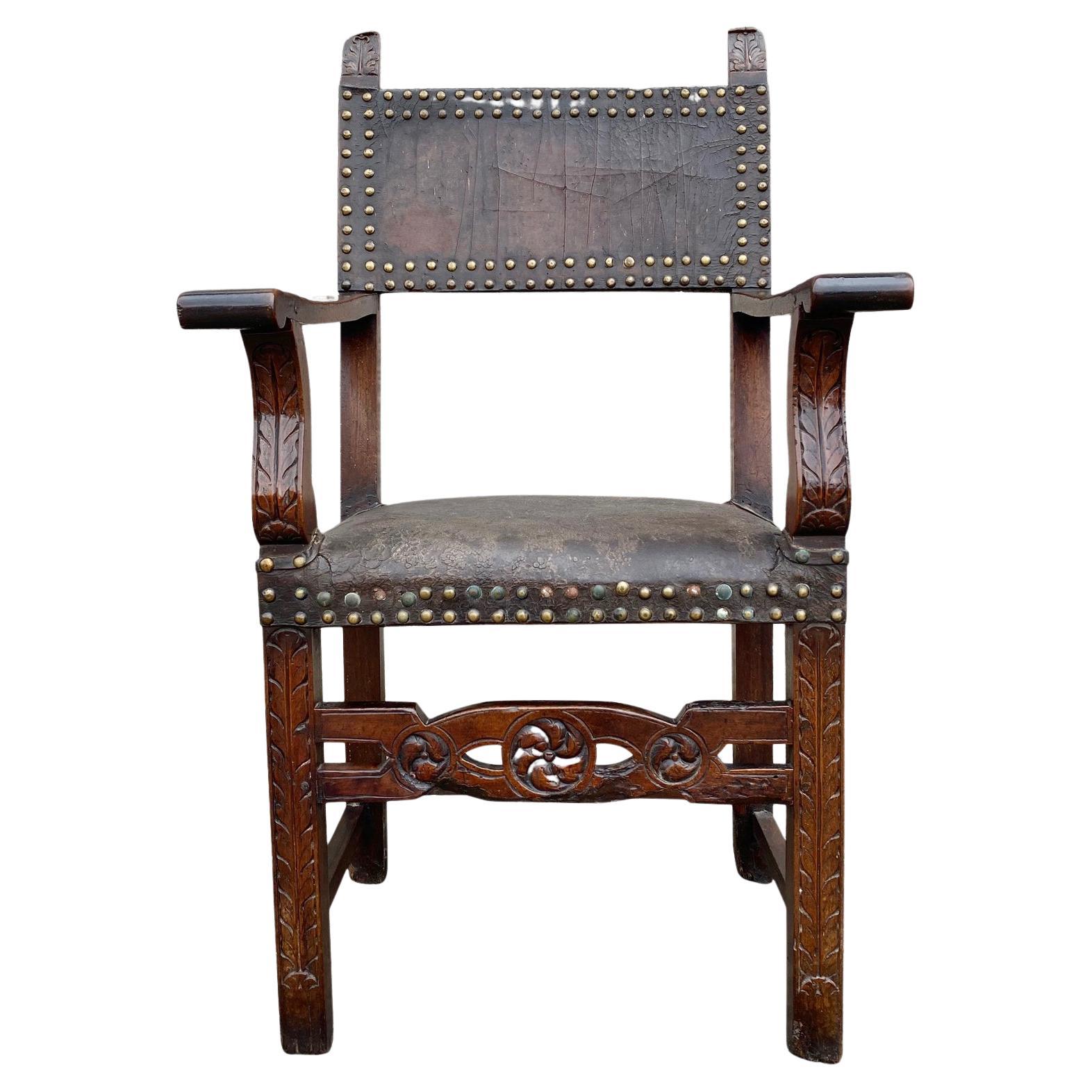 Lovely 17th Century Spanish Walnut and Leather Armchair