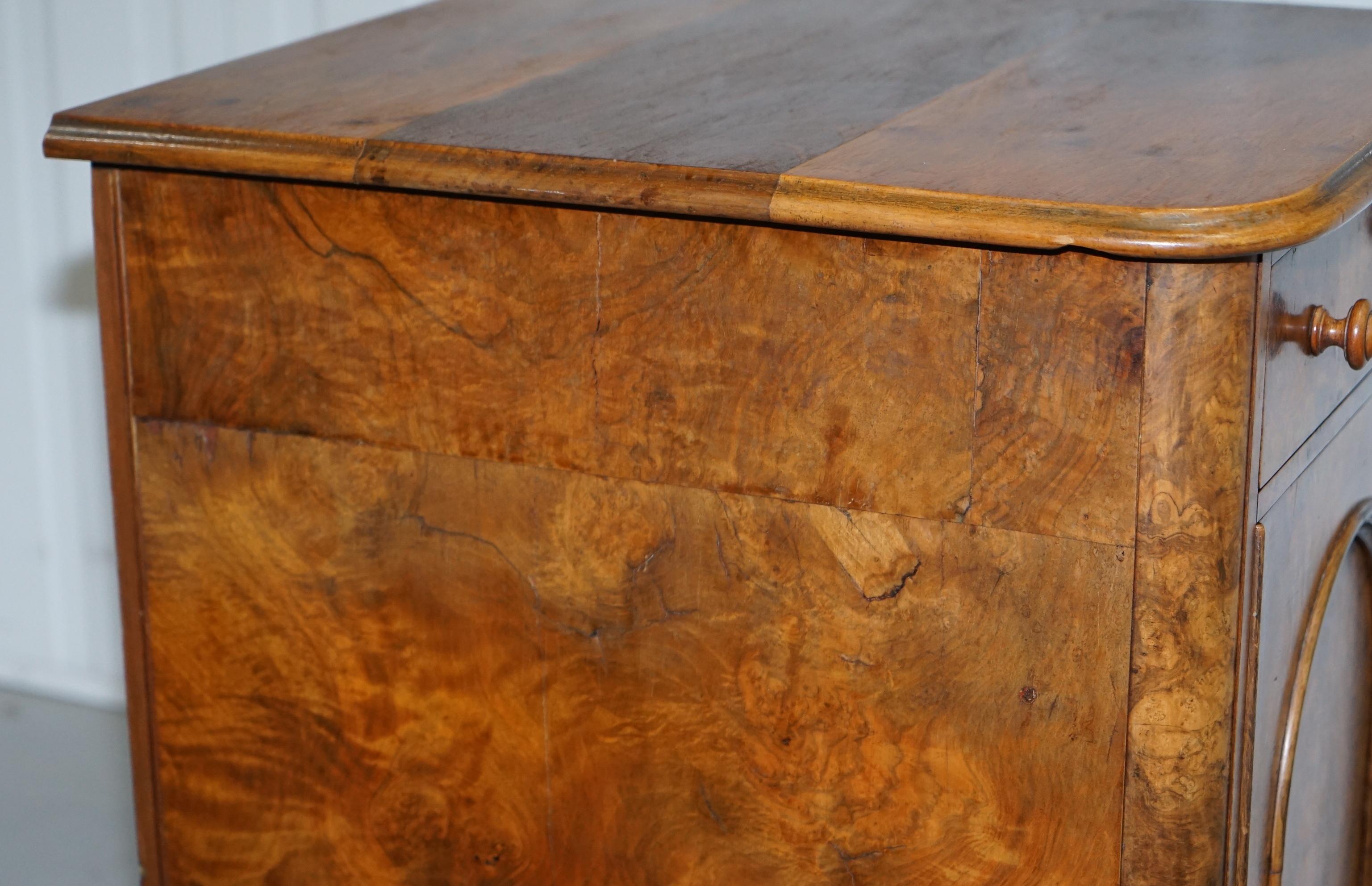 Lovely 1860 Victorian Burr Walnut Side Table Cupboard Cabinet Huge Wood Castors 5