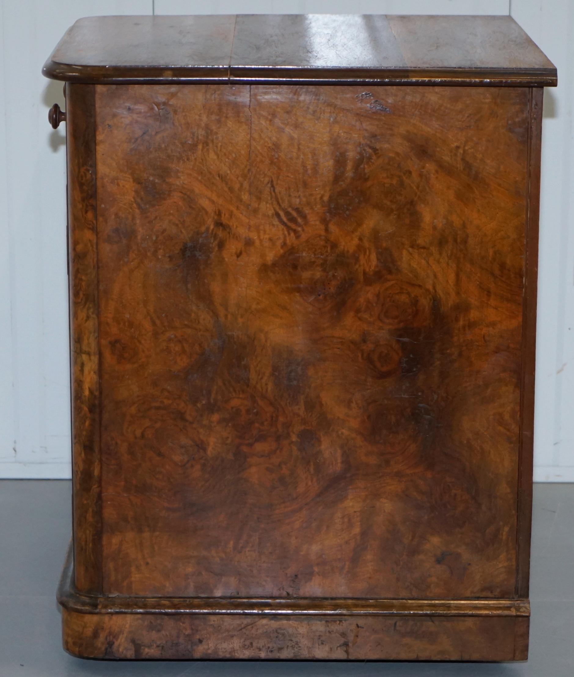 Lovely 1860 Victorian Burr Walnut Side Table Cupboard Cabinet Huge Wood Castors 6