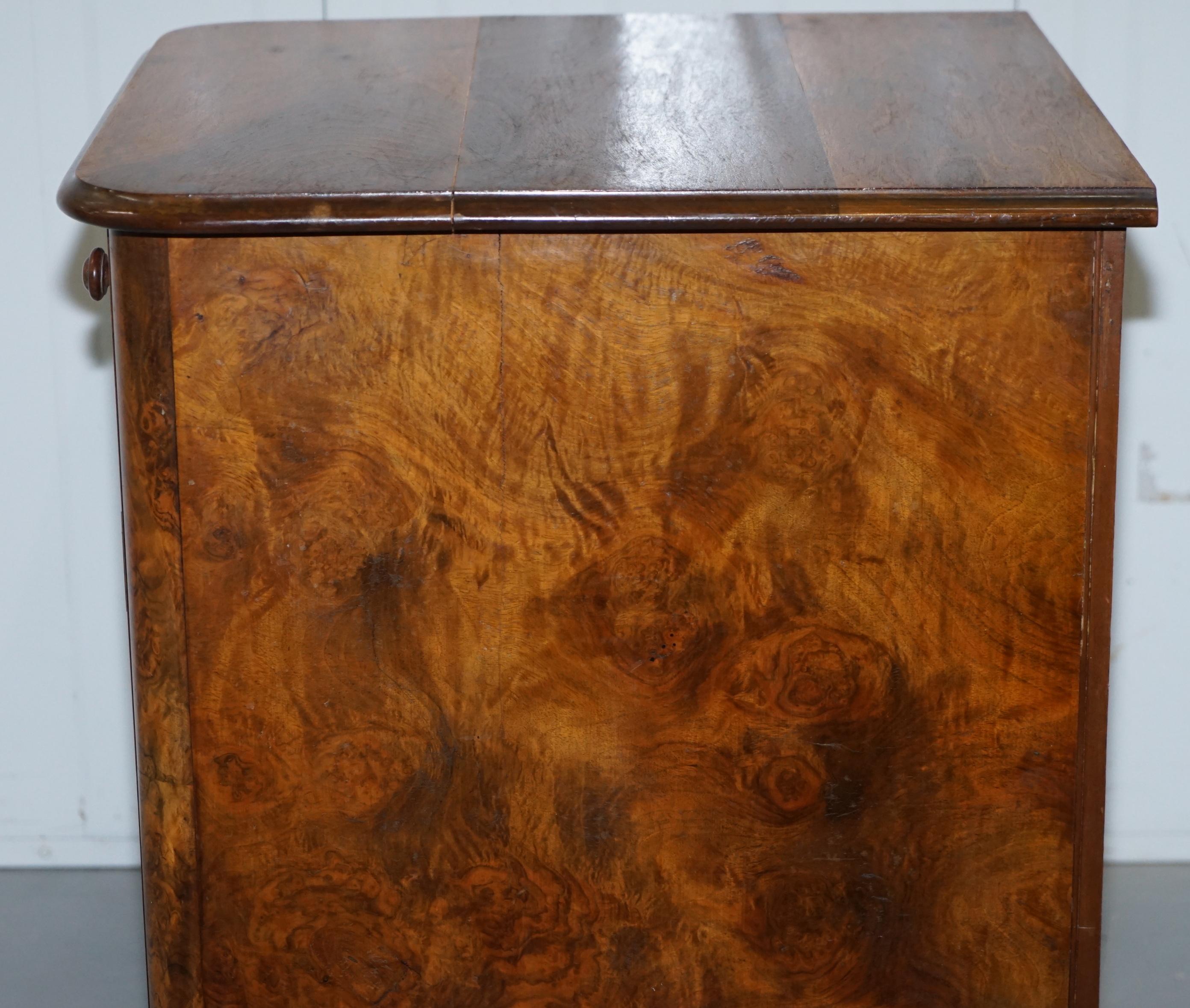 Lovely 1860 Victorian Burr Walnut Side Table Cupboard Cabinet Huge Wood Castors 7