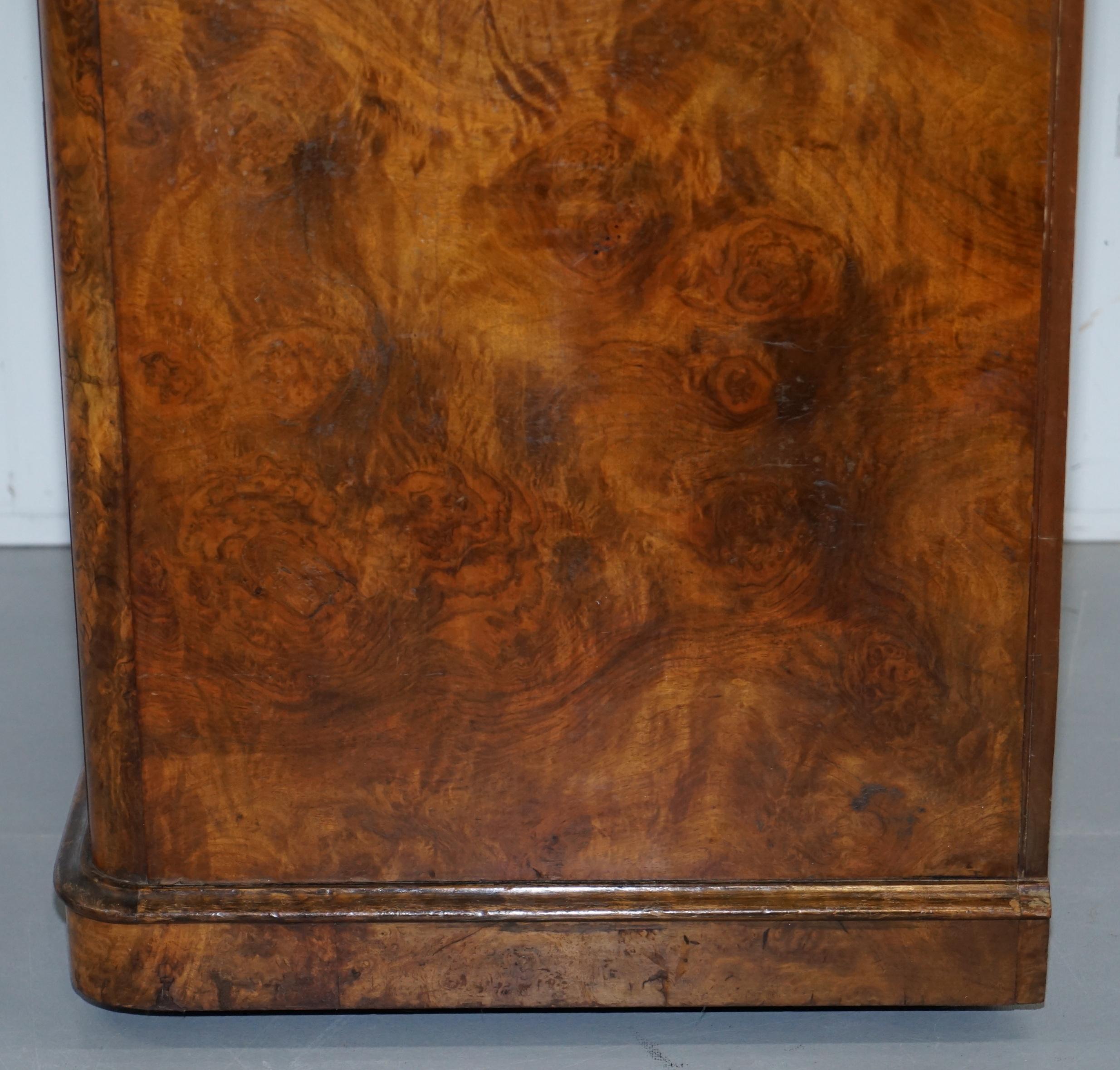 Lovely 1860 Victorian Burr Walnut Side Table Cupboard Cabinet Huge Wood Castors 8
