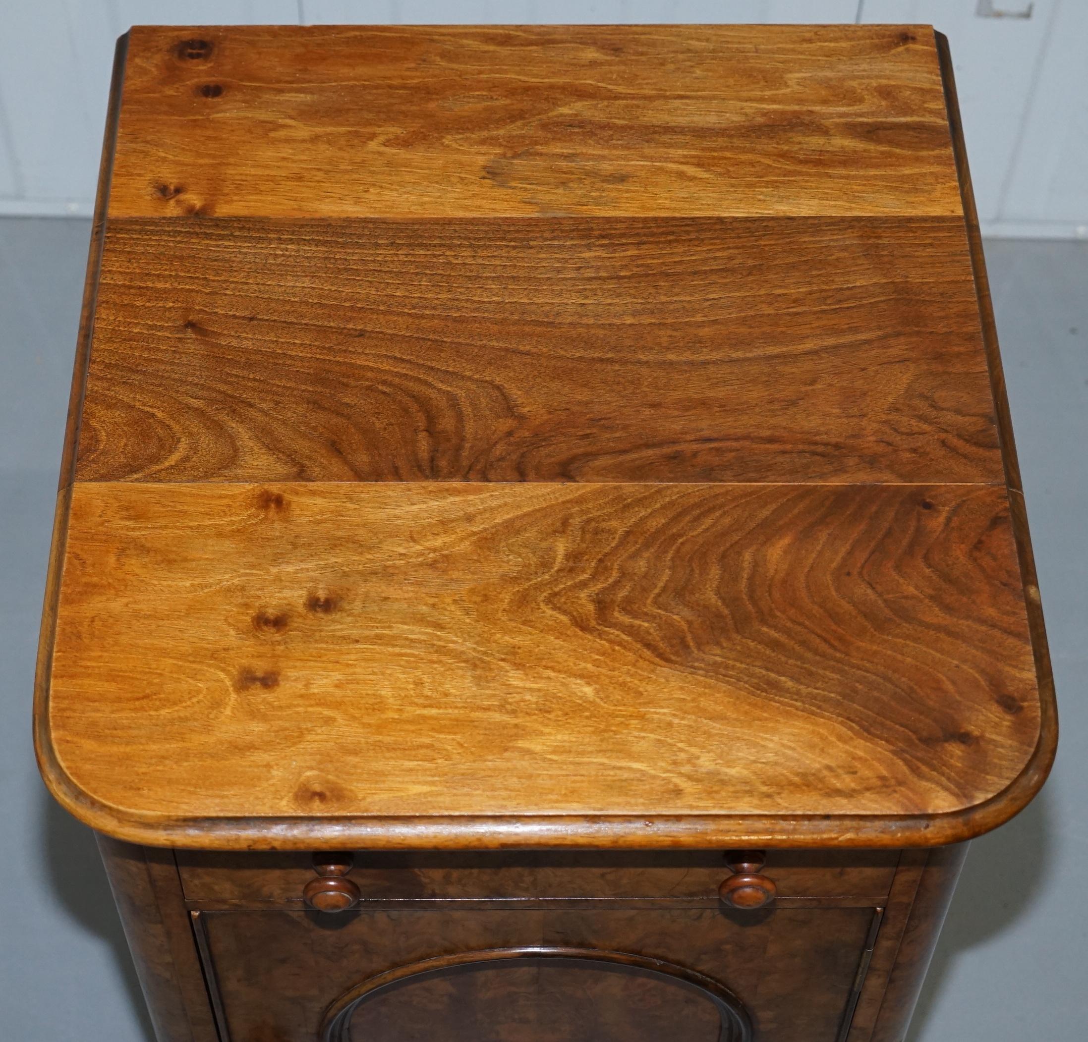 Lovely 1860 Victorian Burr Walnut Side Table Cupboard Cabinet Huge Wood Castors 9