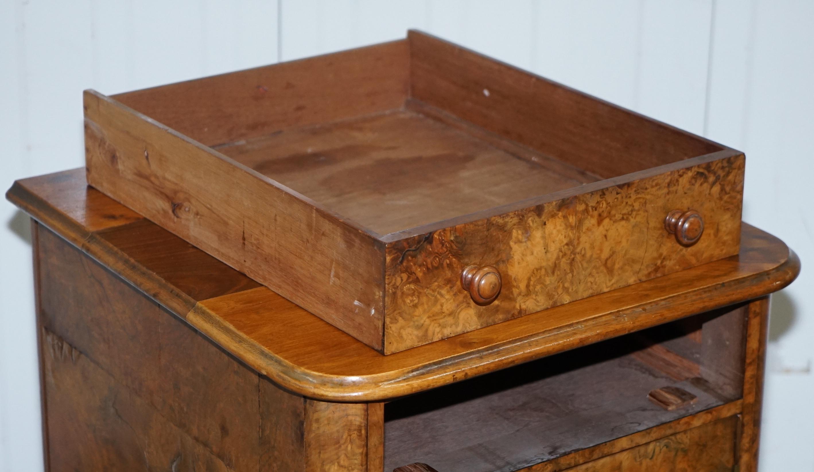 Lovely 1860 Victorian Burr Walnut Side Table Cupboard Cabinet Huge Wood Castors 11