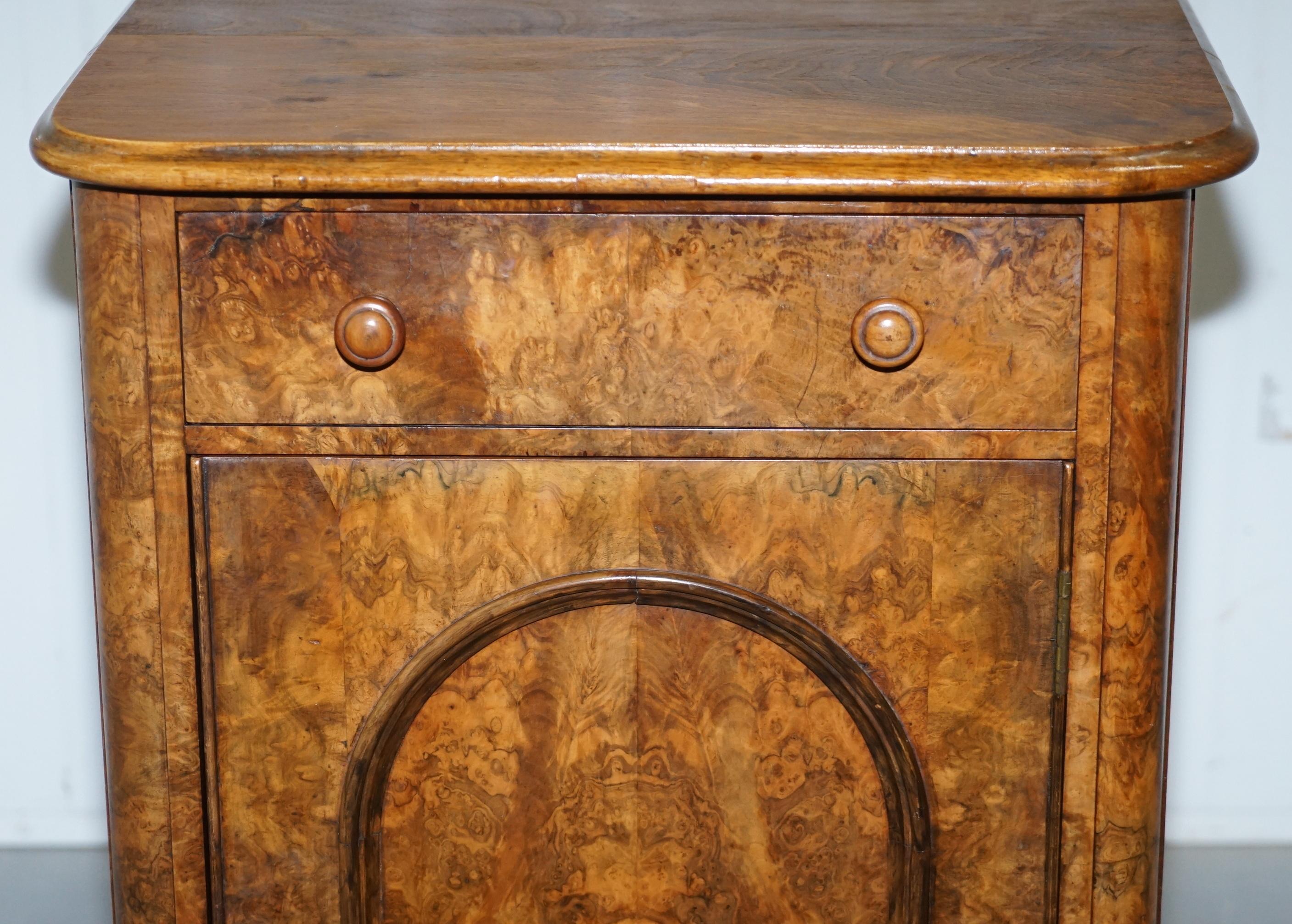Mid-19th Century Lovely 1860 Victorian Burr Walnut Side Table Cupboard Cabinet Huge Wood Castors