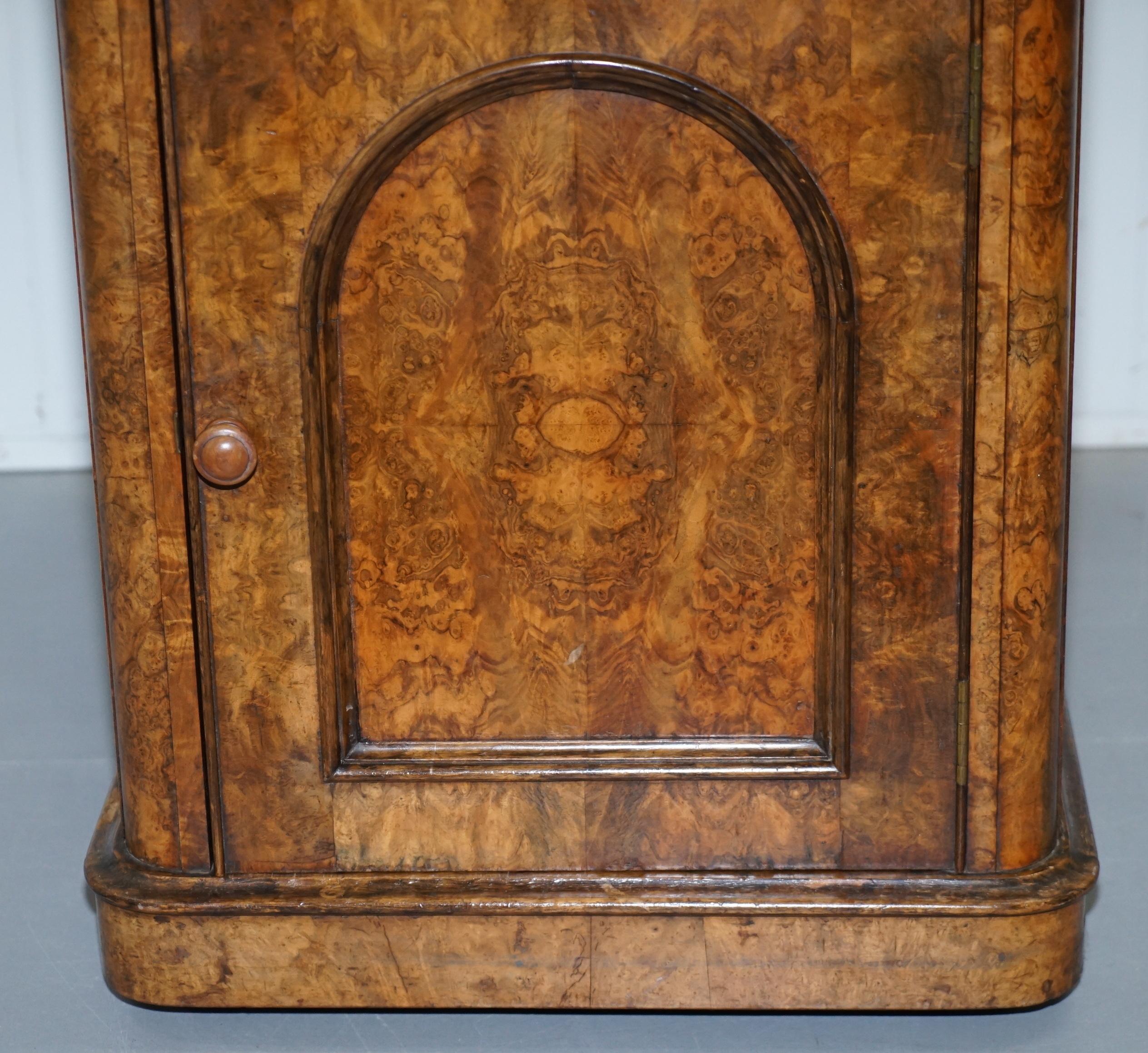 Lovely 1860 Victorian Burr Walnut Side Table Cupboard Cabinet Huge Wood Castors 1