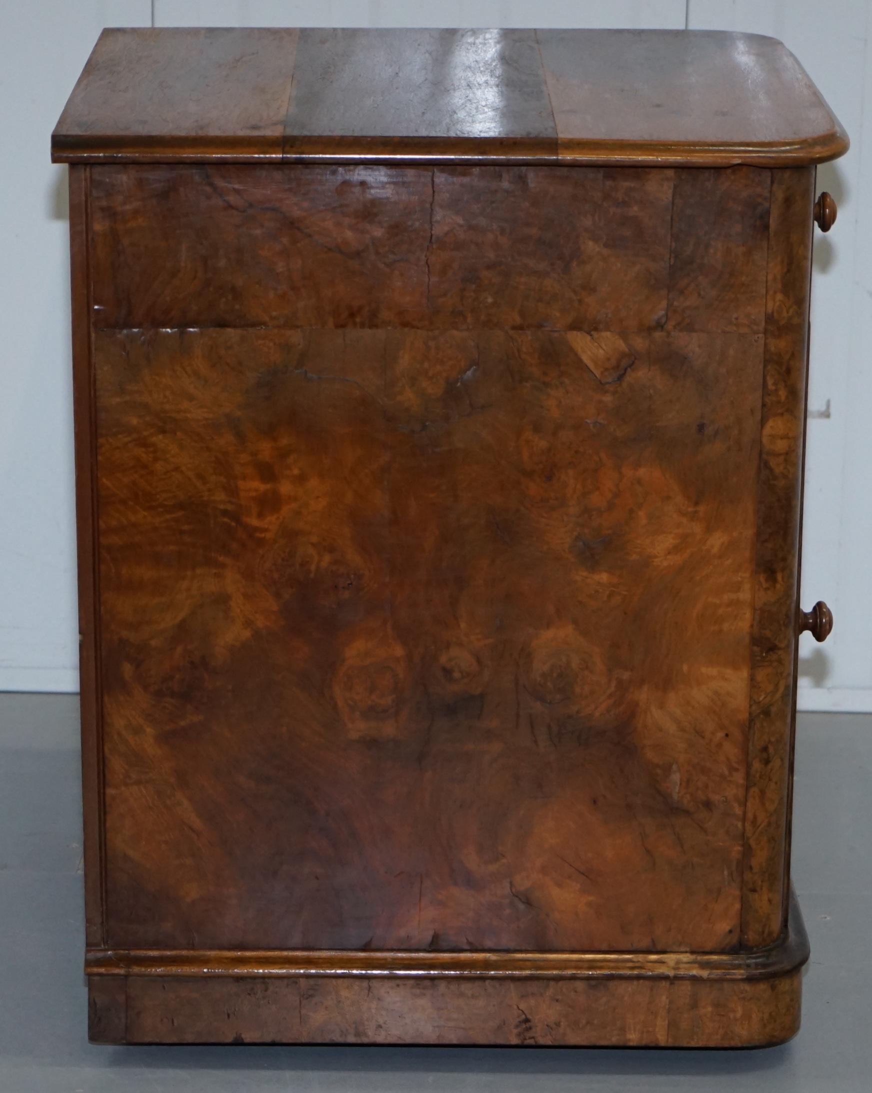 Lovely 1860 Victorian Burr Walnut Side Table Cupboard Cabinet Huge Wood Castors 3