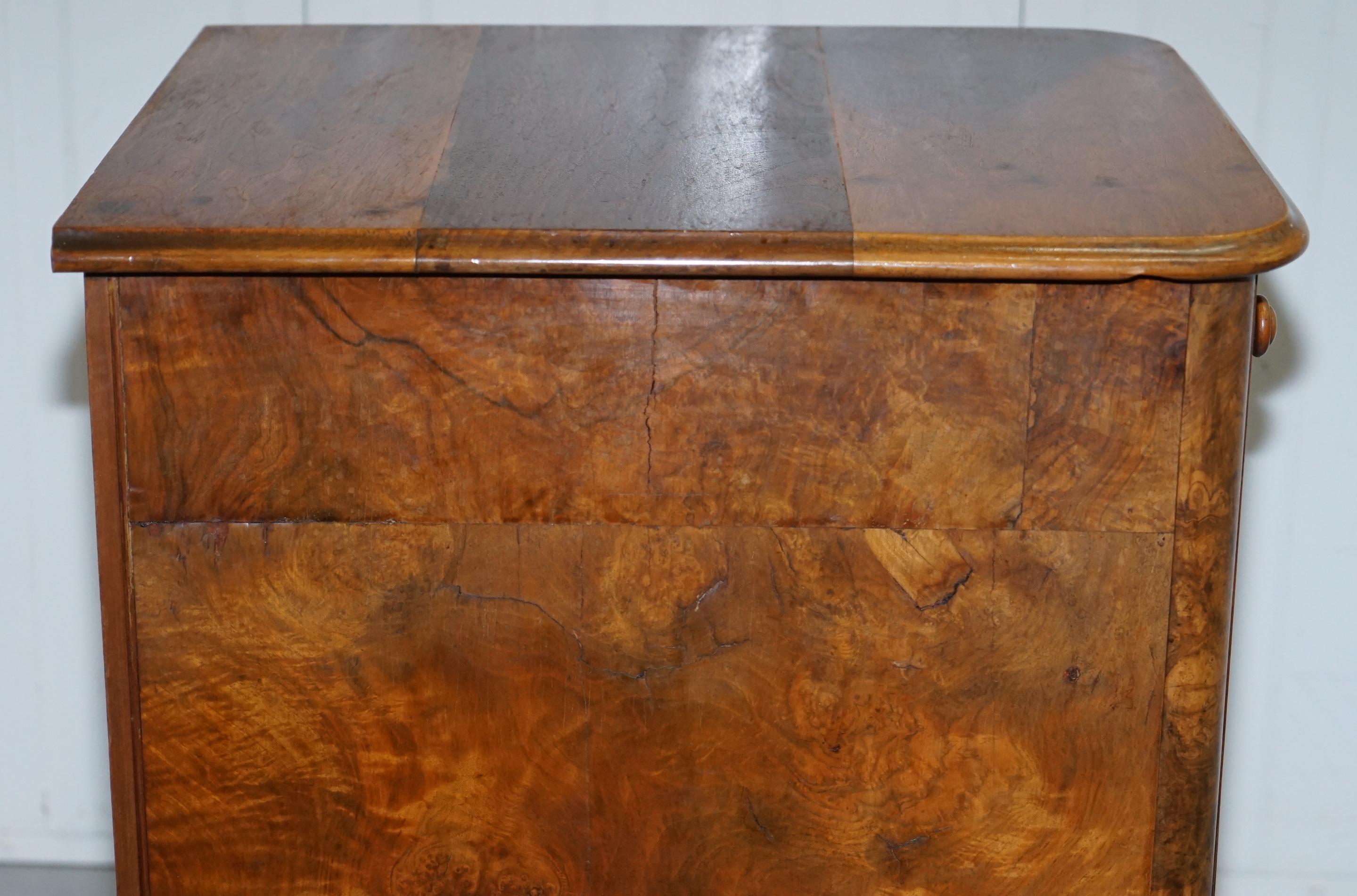 Lovely 1860 Victorian Burr Walnut Side Table Cupboard Cabinet Huge Wood Castors 4