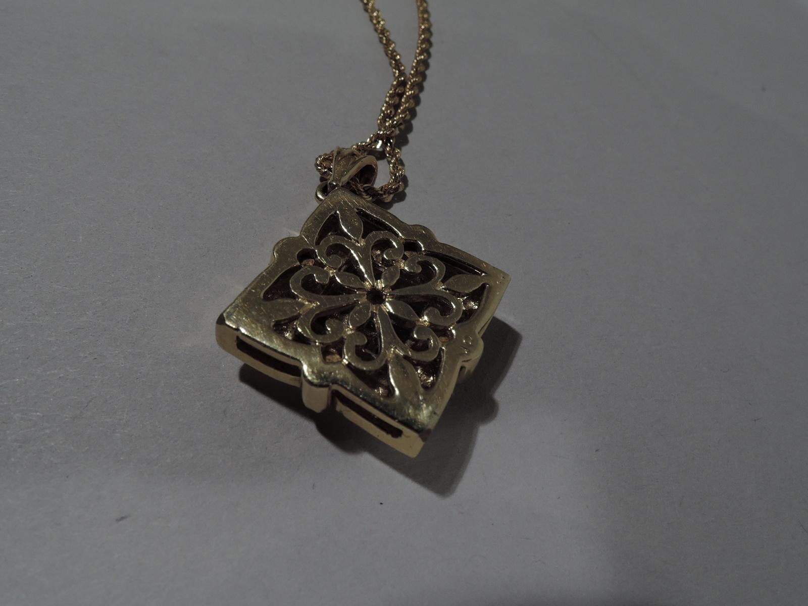 Square Cut Lovely 18 Karat Gold and Diamond Pendant with Chain