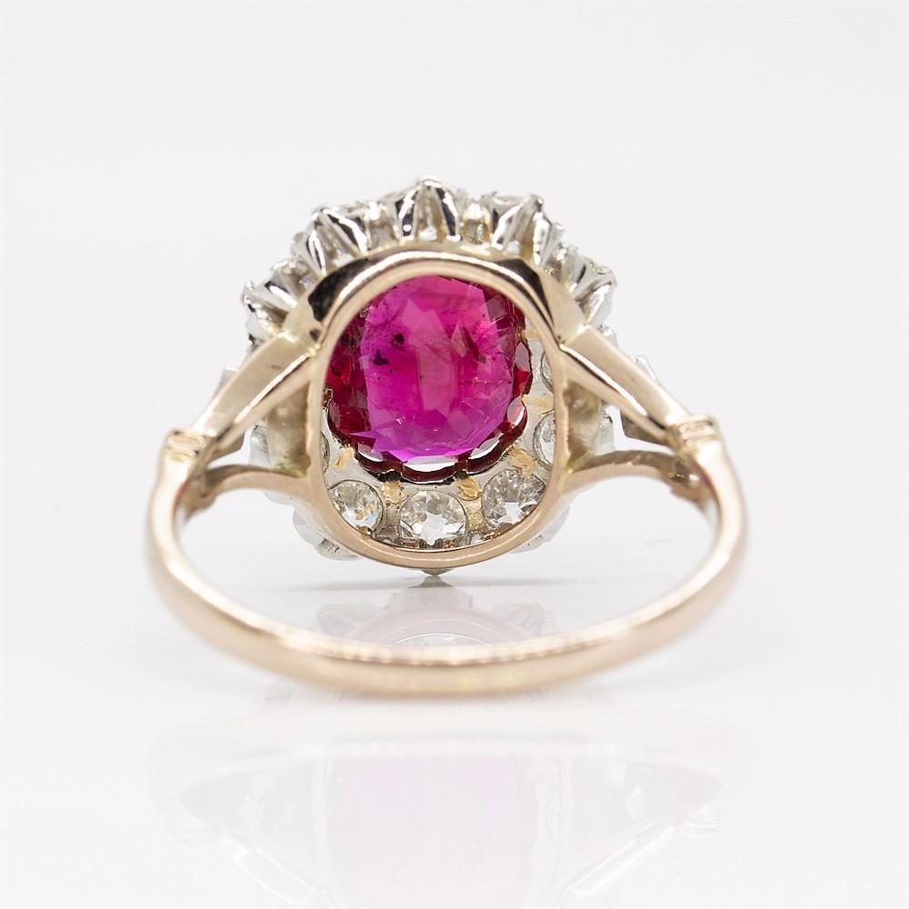 Art Deco Antique 18k Gold & Platinum Natural Gia Certified Ruby and Diamond Engagement Ri
