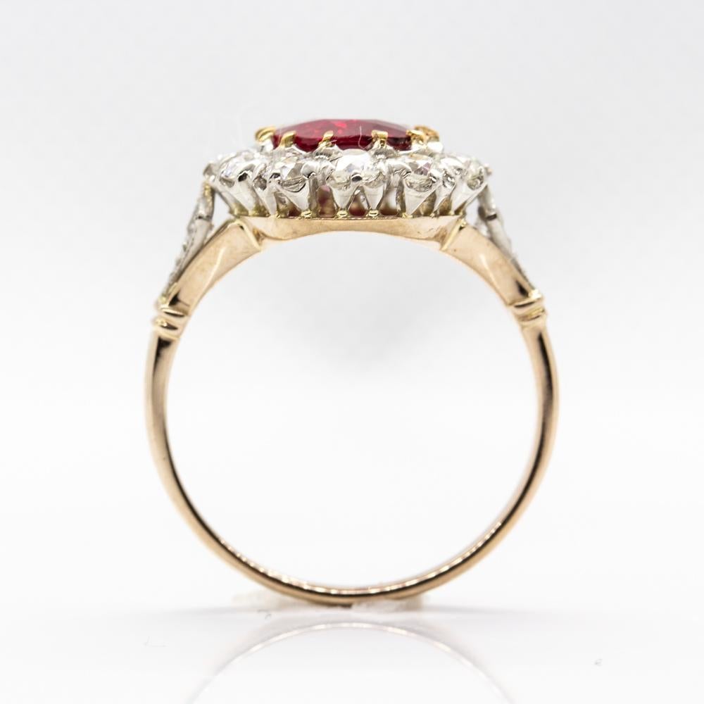 Antique 18k Gold & Platinum Natural Gia Certified Ruby and Diamond Engagement Ri In Excellent Condition In Miami, FL