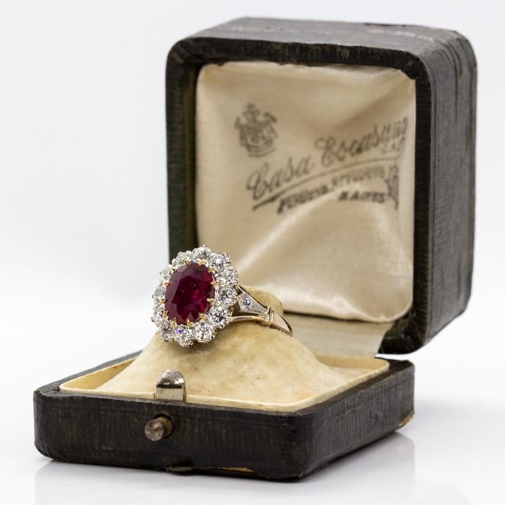 Women's or Men's Antique 18k Gold & Platinum Natural Gia Certified Ruby and Diamond Engagement Ri