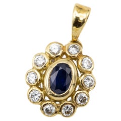 Joli pendentif vintage en or 18 carats avec diamants et saphirs - Breloque florale en diamants