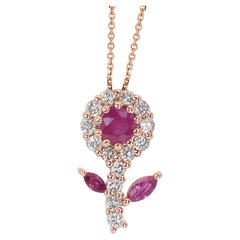 Lovely 18k Rose Gold Ruby and Natural Diamond Necklace w/ Pendant w/1.15 ct- IGI