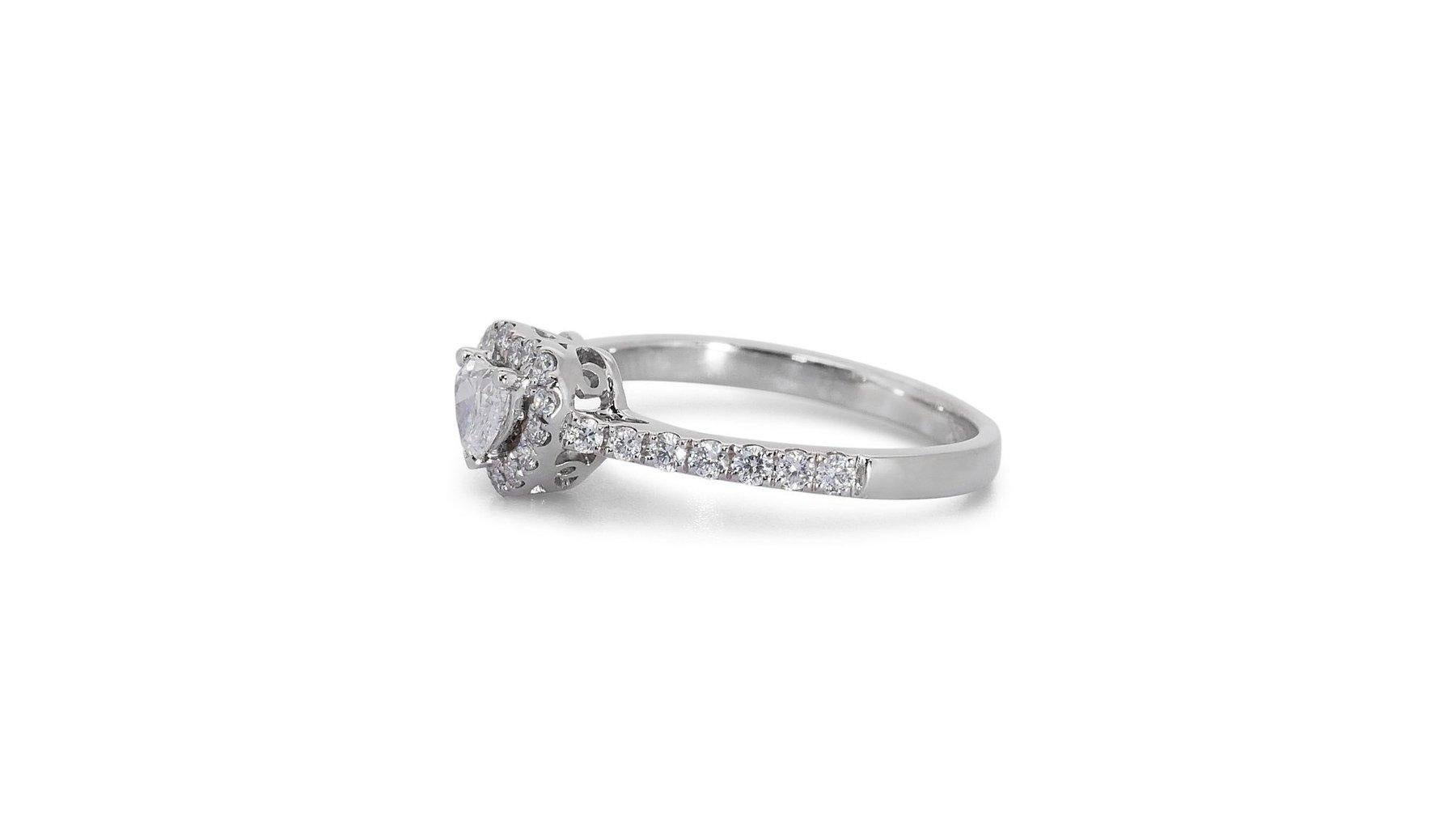 Lovely 18k White Gold Natural Diamond Halo Ring w/1.01 ct - GIA Certified In New Condition For Sale In רמת גן, IL
