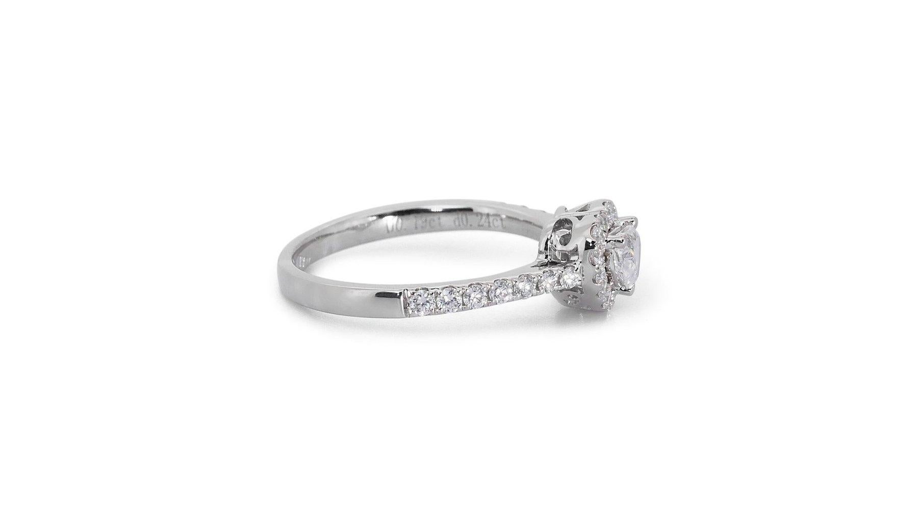 Lovely 18k White Gold Natural Diamond Halo Ring w/1.01 ct - GIA Certified For Sale 1